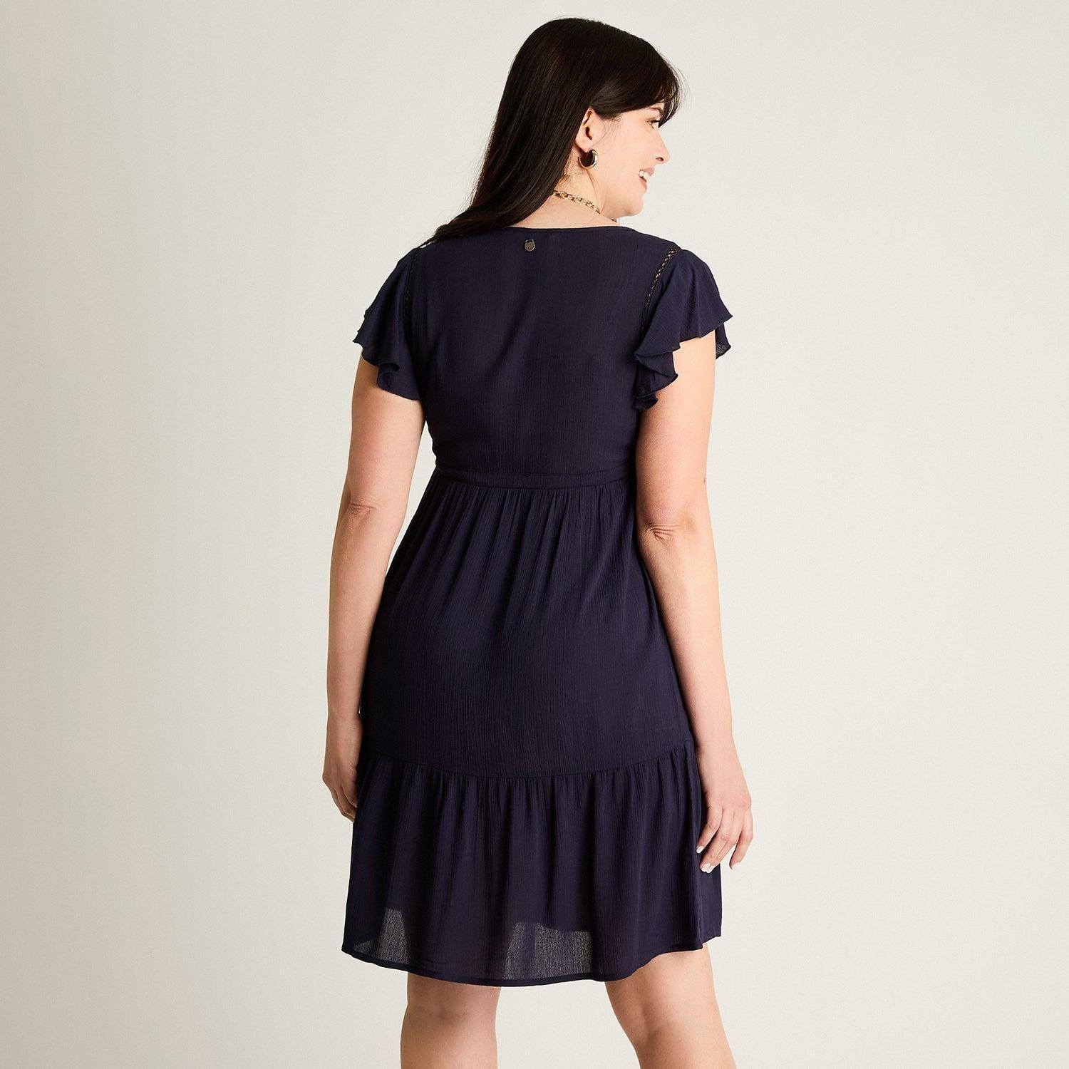 Vestido Corto Azul No Elasticado Sin Forro Calce Normal-1
