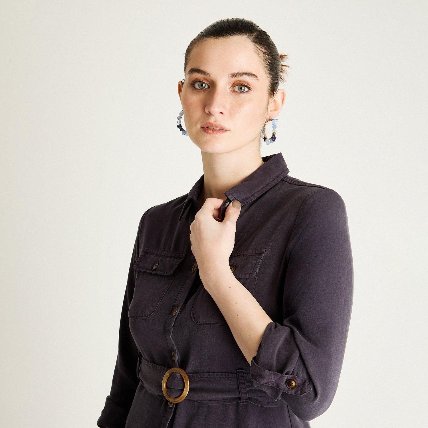 Vestido Camisero Azul Midi-2