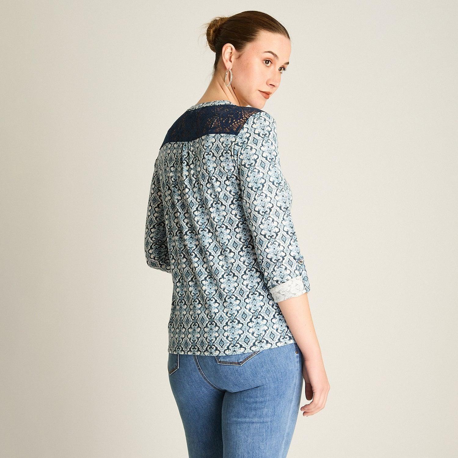 Polera Índigo Manga Larga con Detalle de Macramé-2