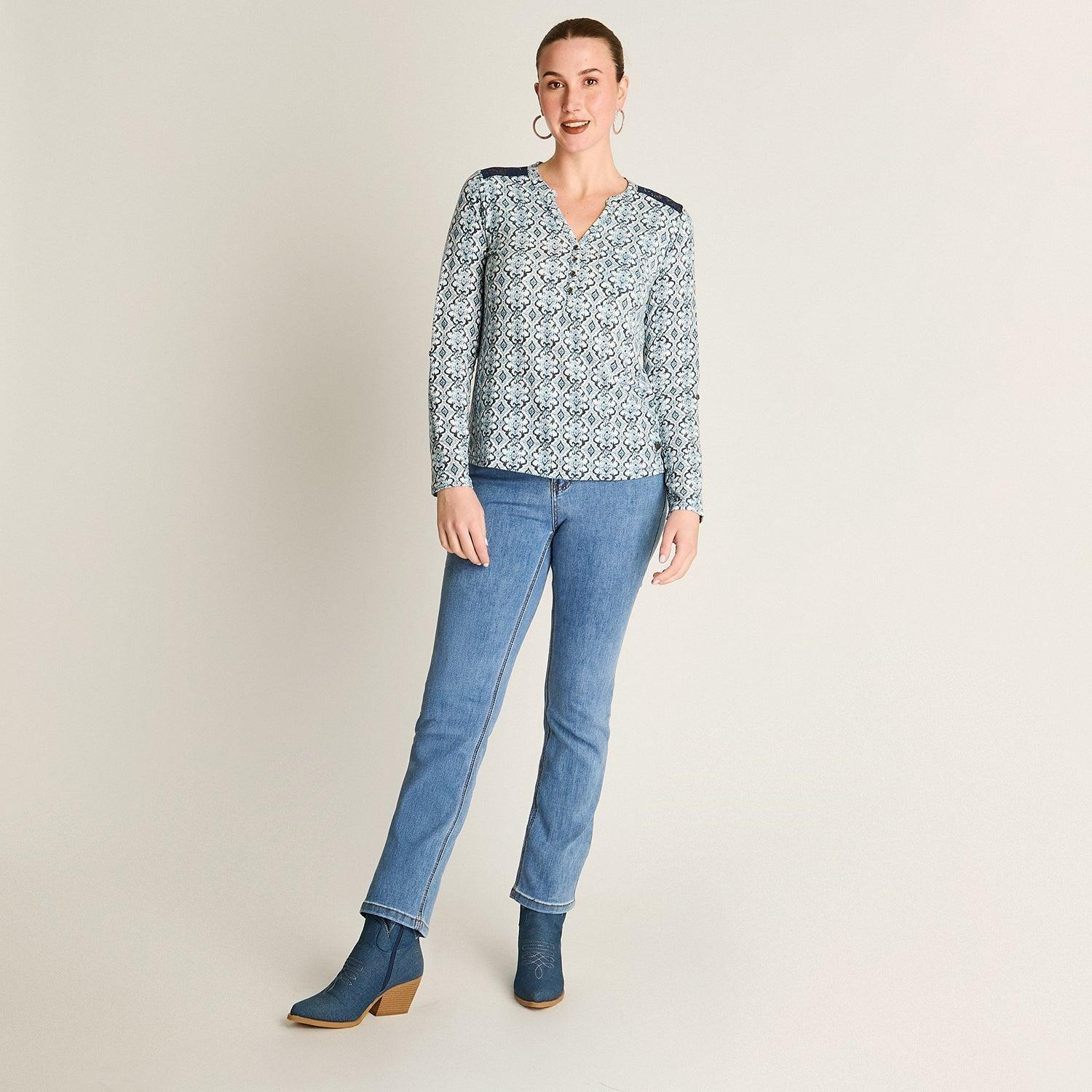 Polera Índigo Manga Larga con Detalle de Macramé-4