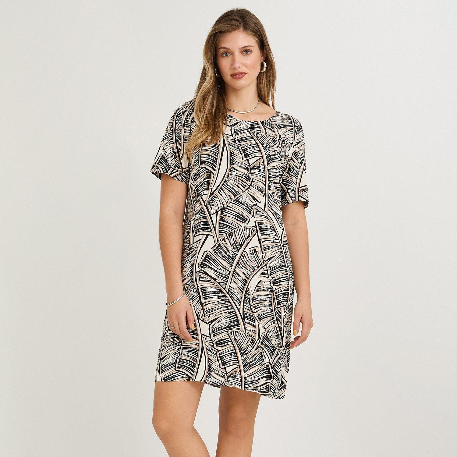 Vestido Corto Estampado Crudo-0