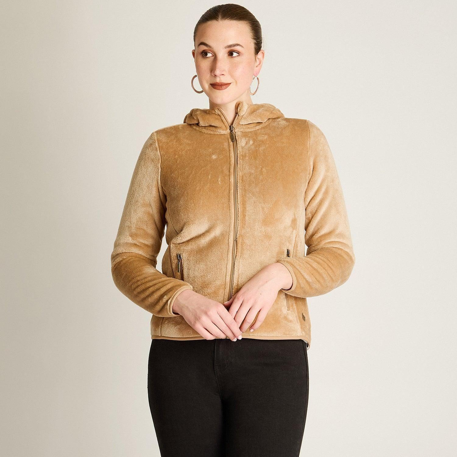 Poleron Coral Fleece Camel Manga Larga Elasticidad Media Sin Forro Calce Normal Tela Punto-2