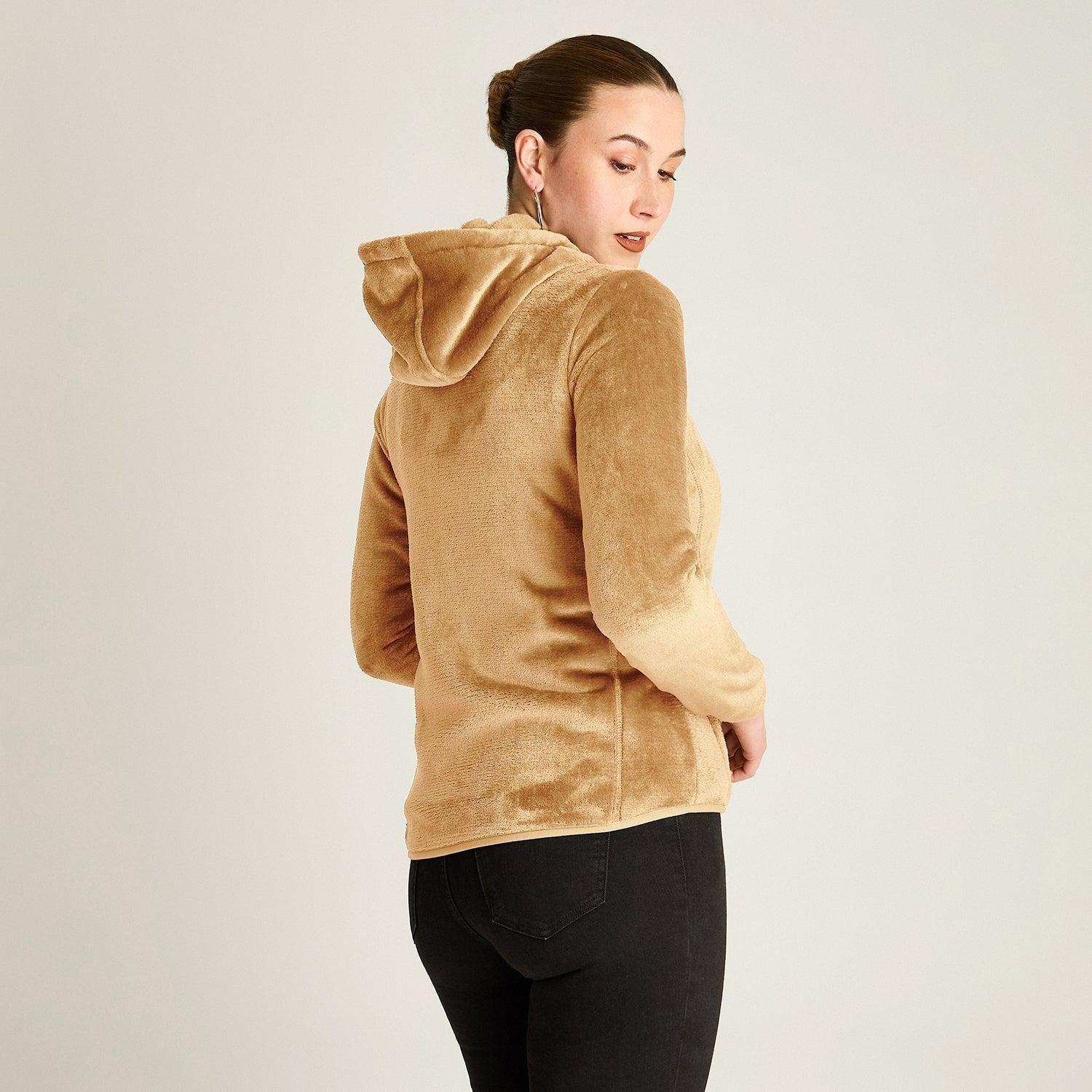 Poleron Coral Fleece Camel Manga Larga Elasticidad Media Sin Forro Calce Normal Tela Punto-3