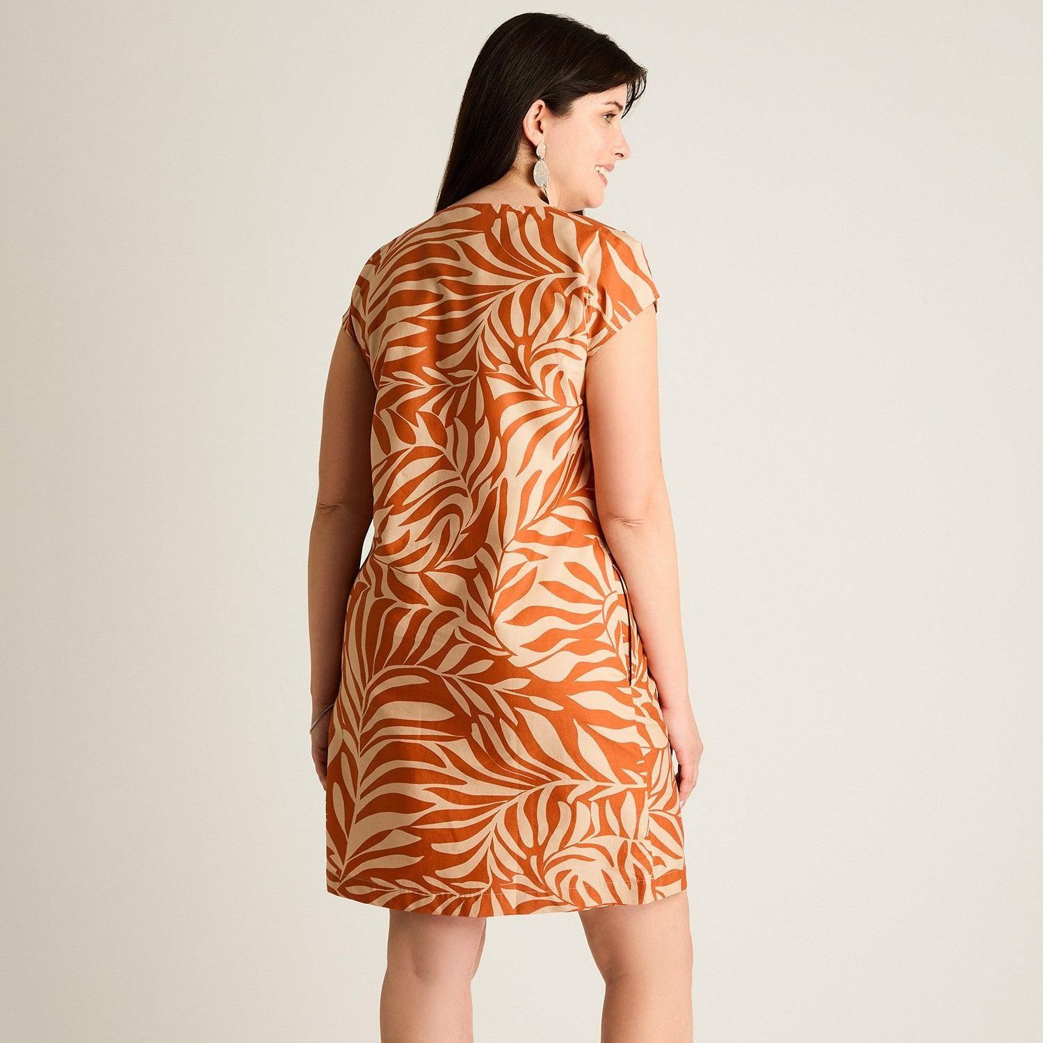 Vestido Corto Terracota No Elasticado Sin Forro Calce Holgado-1