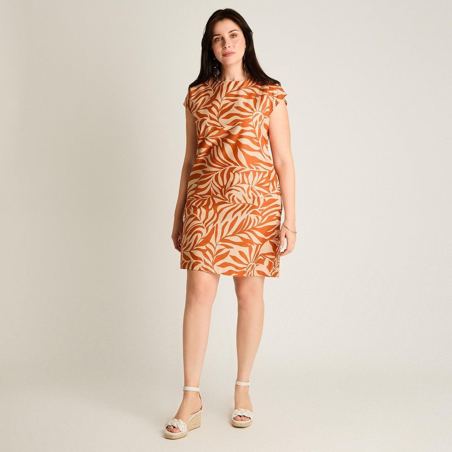 Vestido Corto Terracota No Elasticado Sin Forro Calce Holgado-3