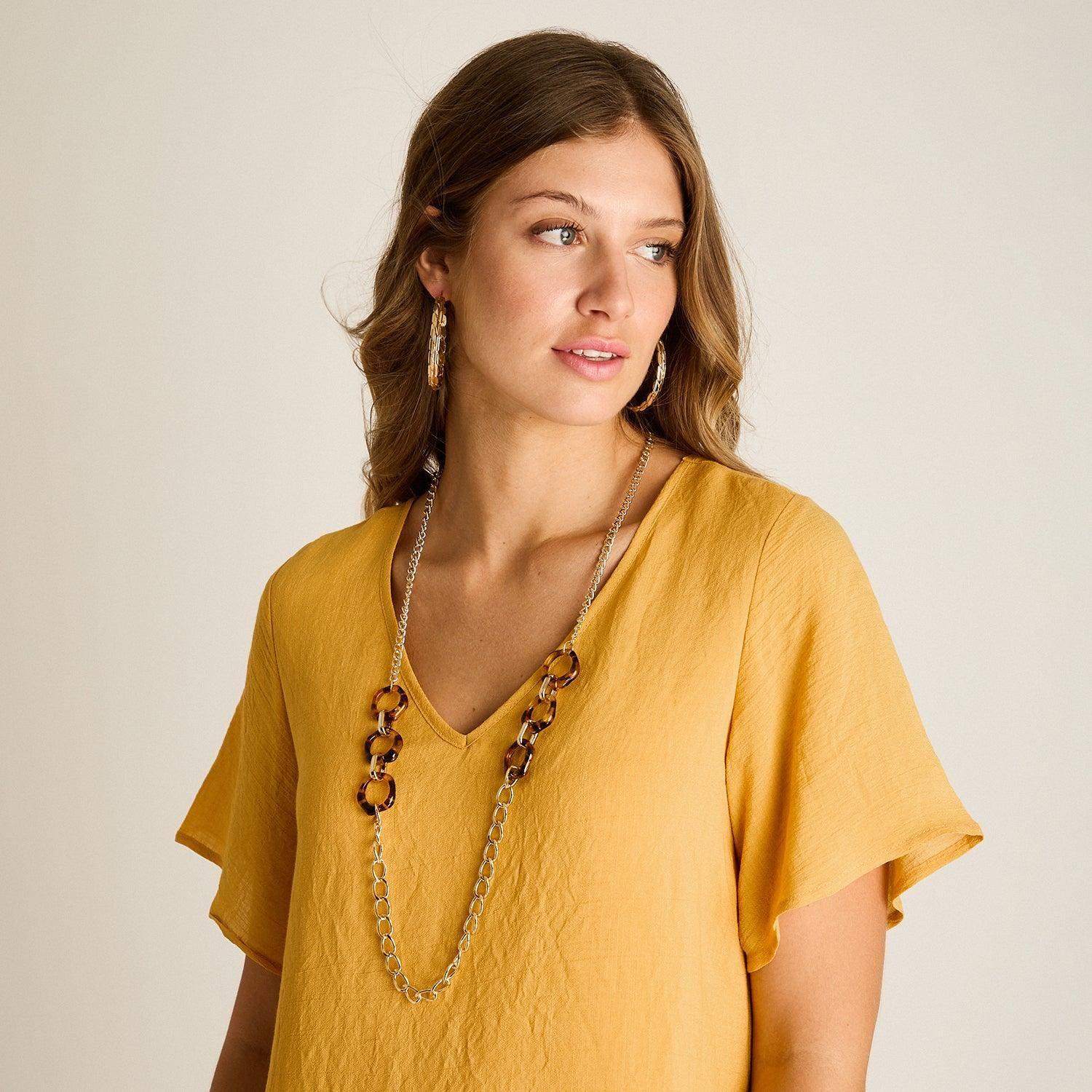 Vestido Midi Mostaza Con Collar-2