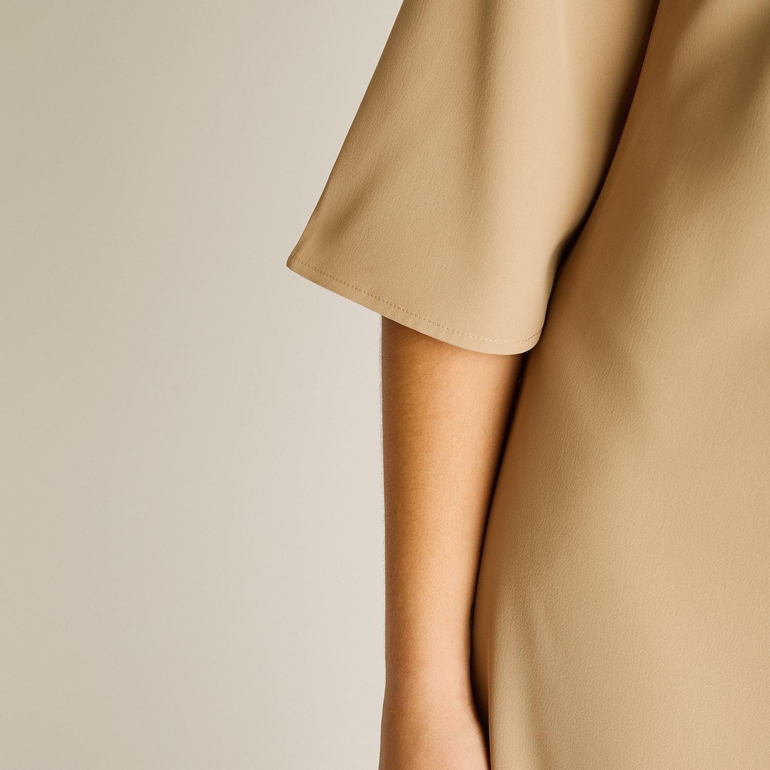 Vestido Midi Camel Manga 3/4 Clásico-2