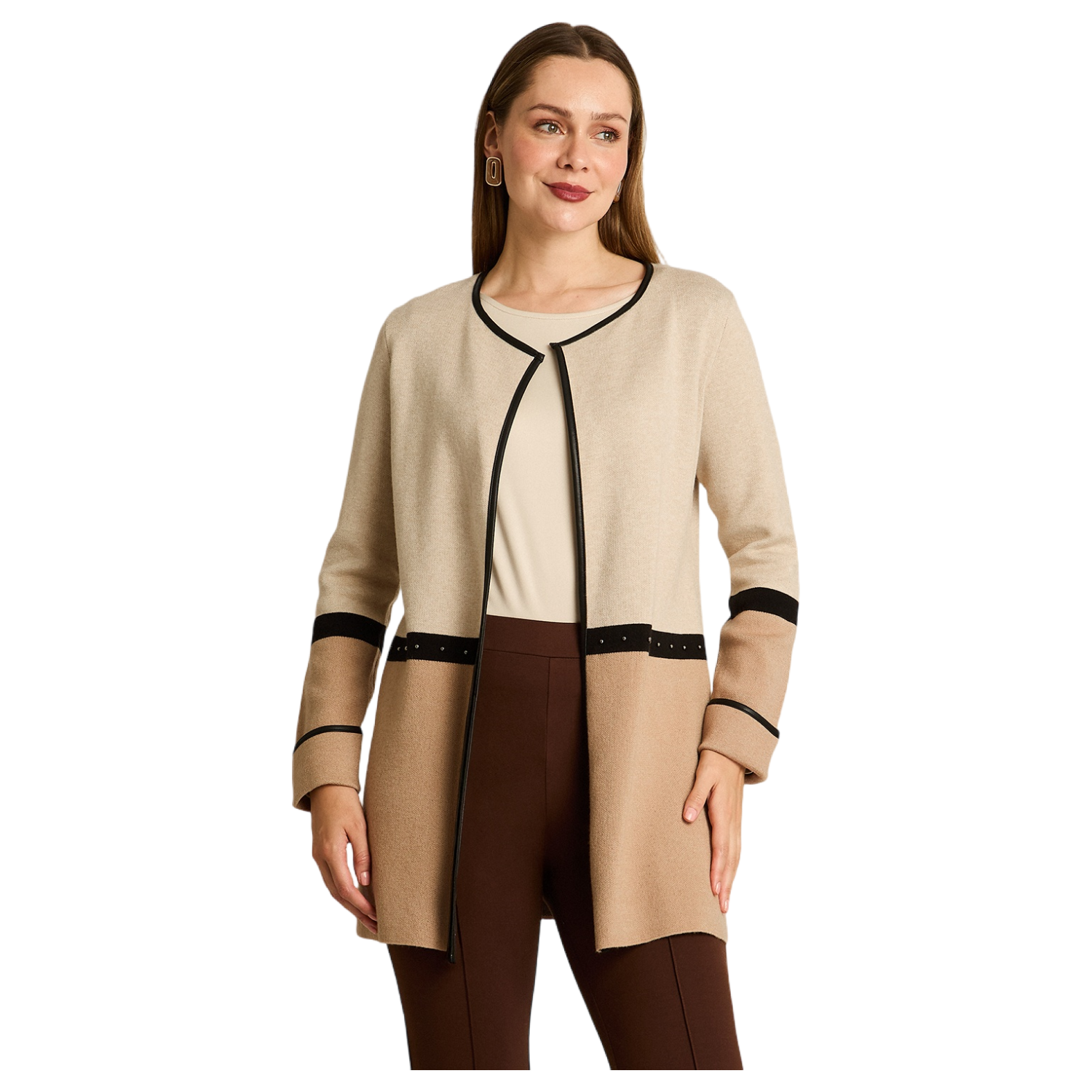Tapado Beige con Detalles en Cuero Sintético en Tejido-0