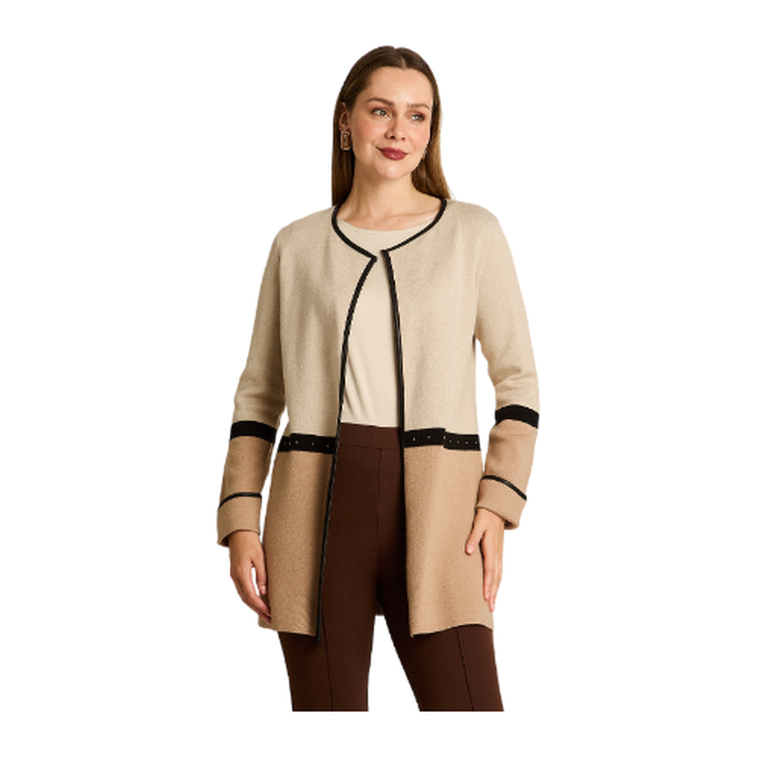 Tapado Beige con Detalles en Cuero Sintético en Tejido-0