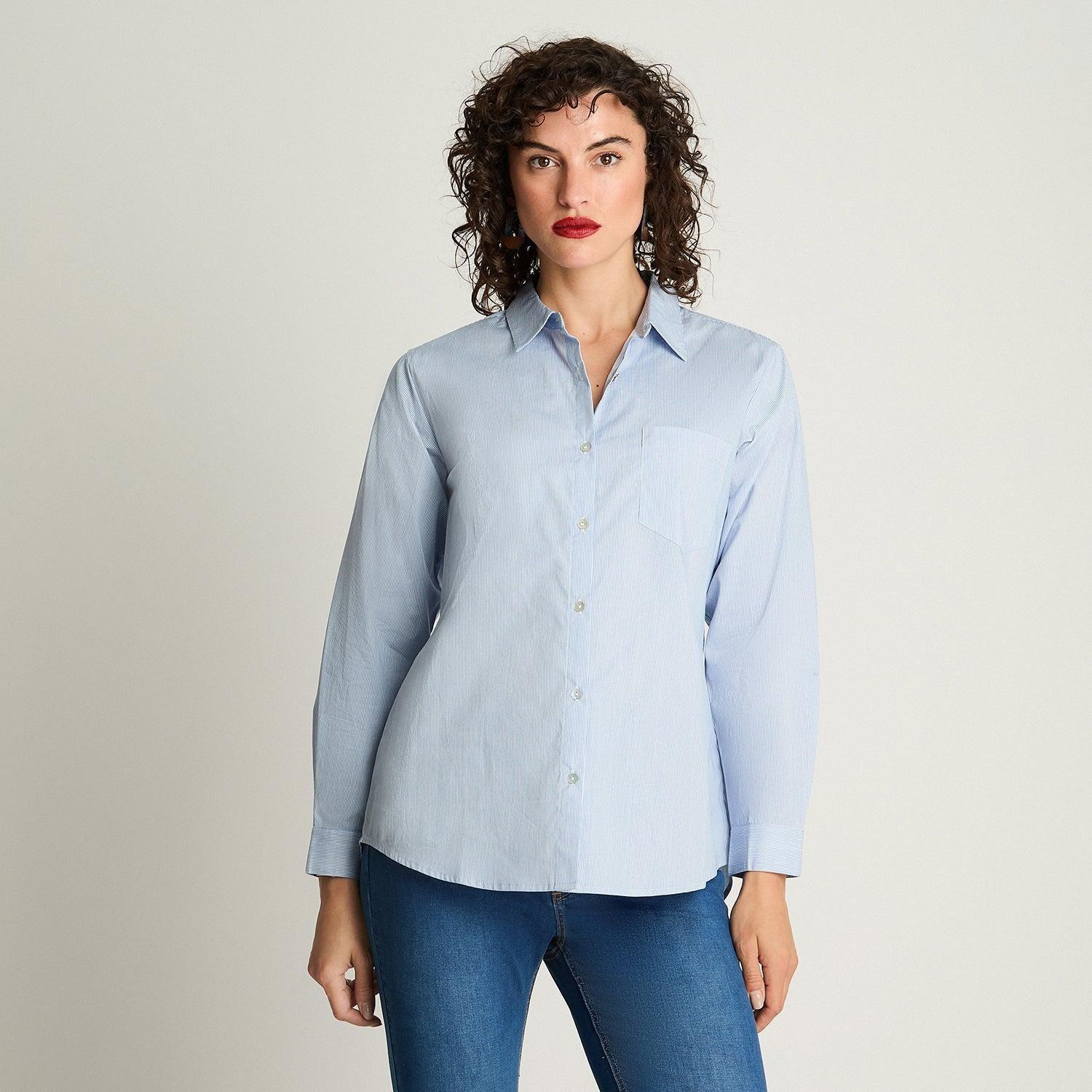 Blusa Manga Larga Algodón Basica Celeste-4