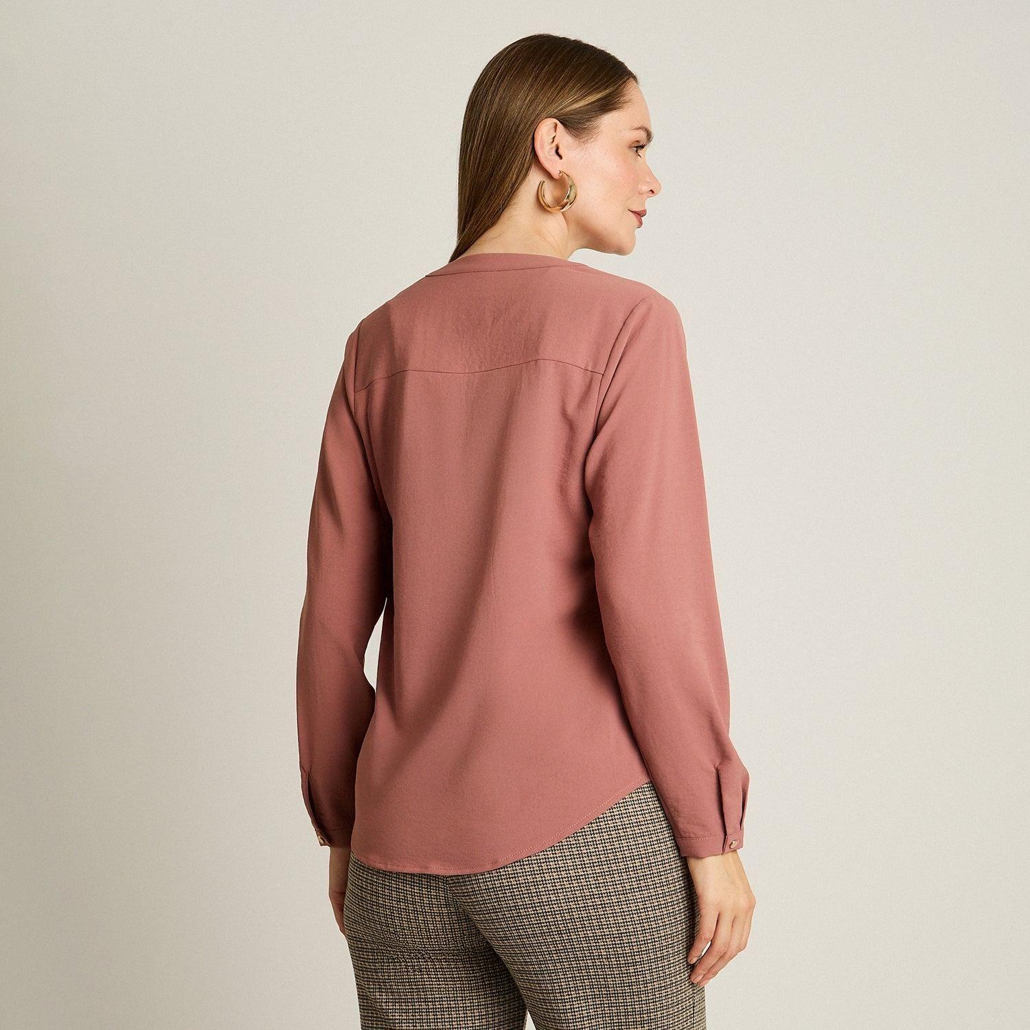 Blusa Rosada Lisa Cuello Mao con Botones-1