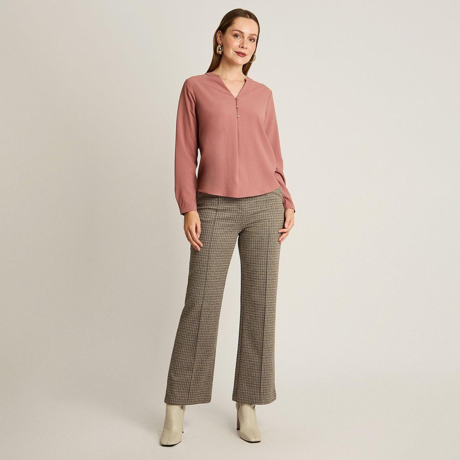 Blusa Rosada Lisa Cuello Mao con Botones-3