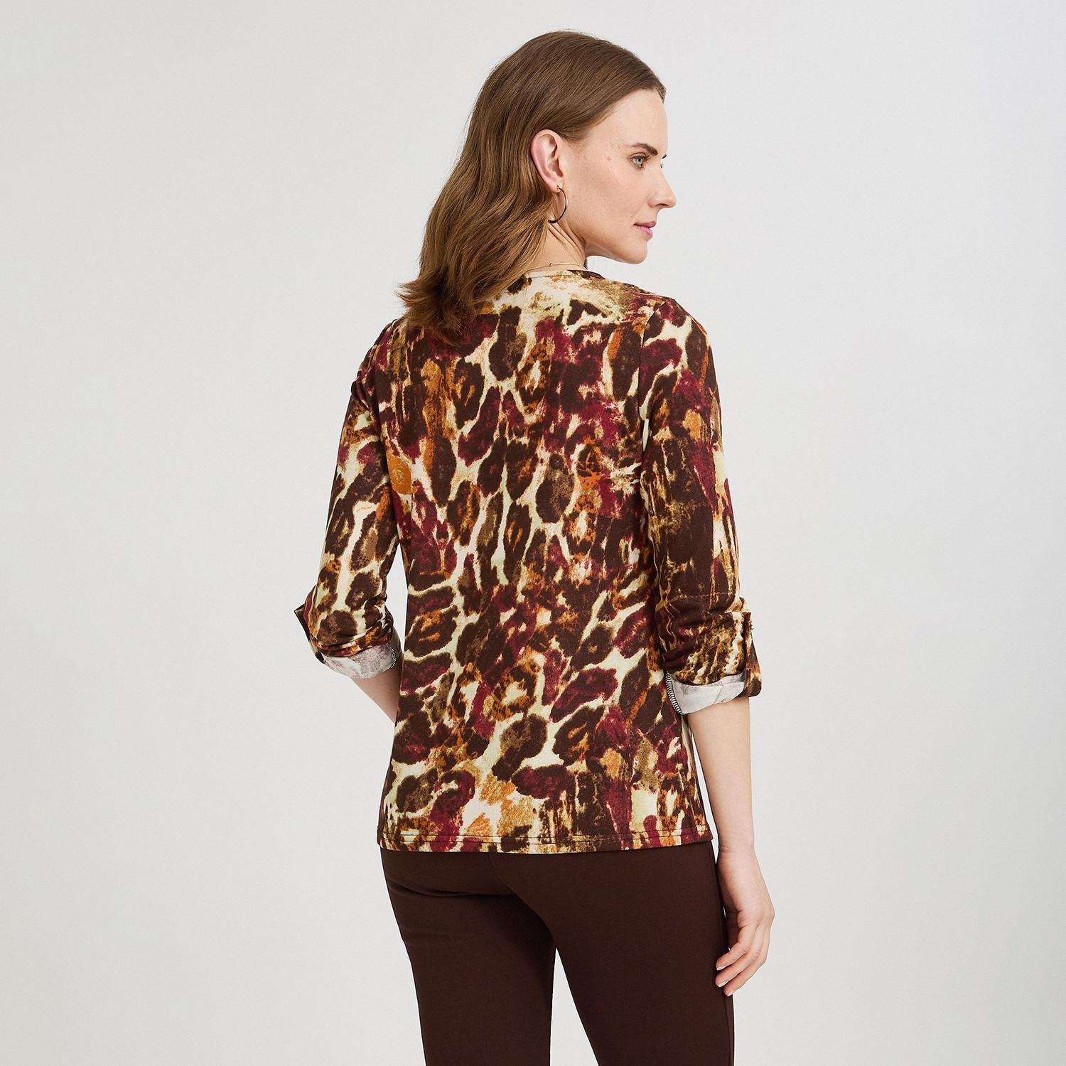 Polera Lanilla Estampada con Aplicación de Lentejuelas Café-1