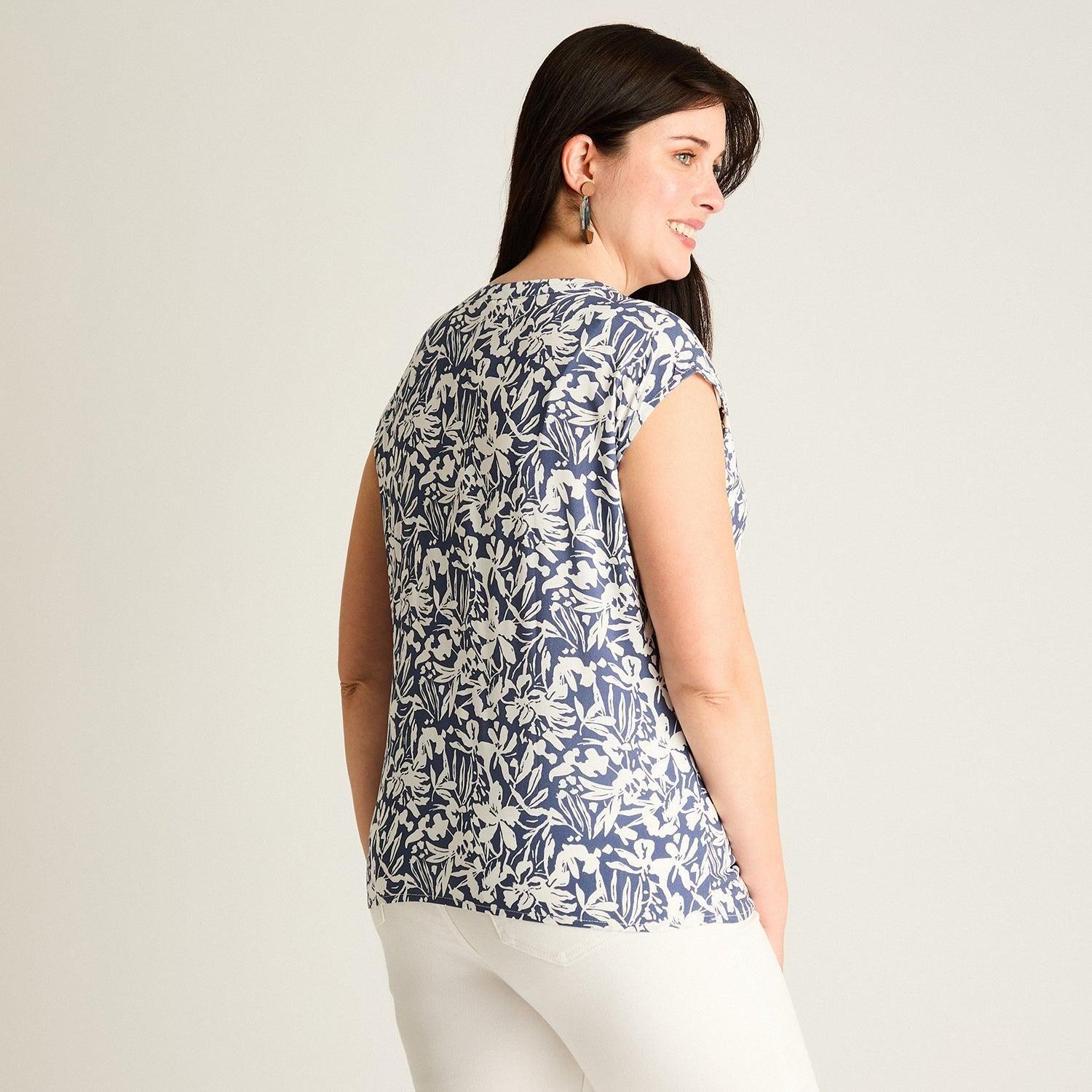 Blusa Azul Manga Corta No Elasticado Sin Forro Calce Holgado-1