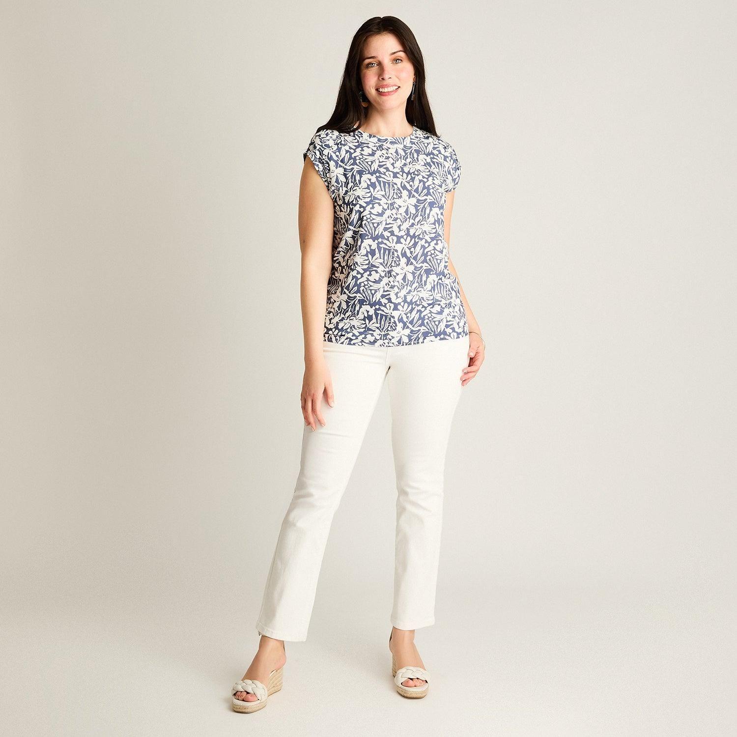 Blusa Azul Manga Corta No Elasticado Sin Forro Calce Holgado-3