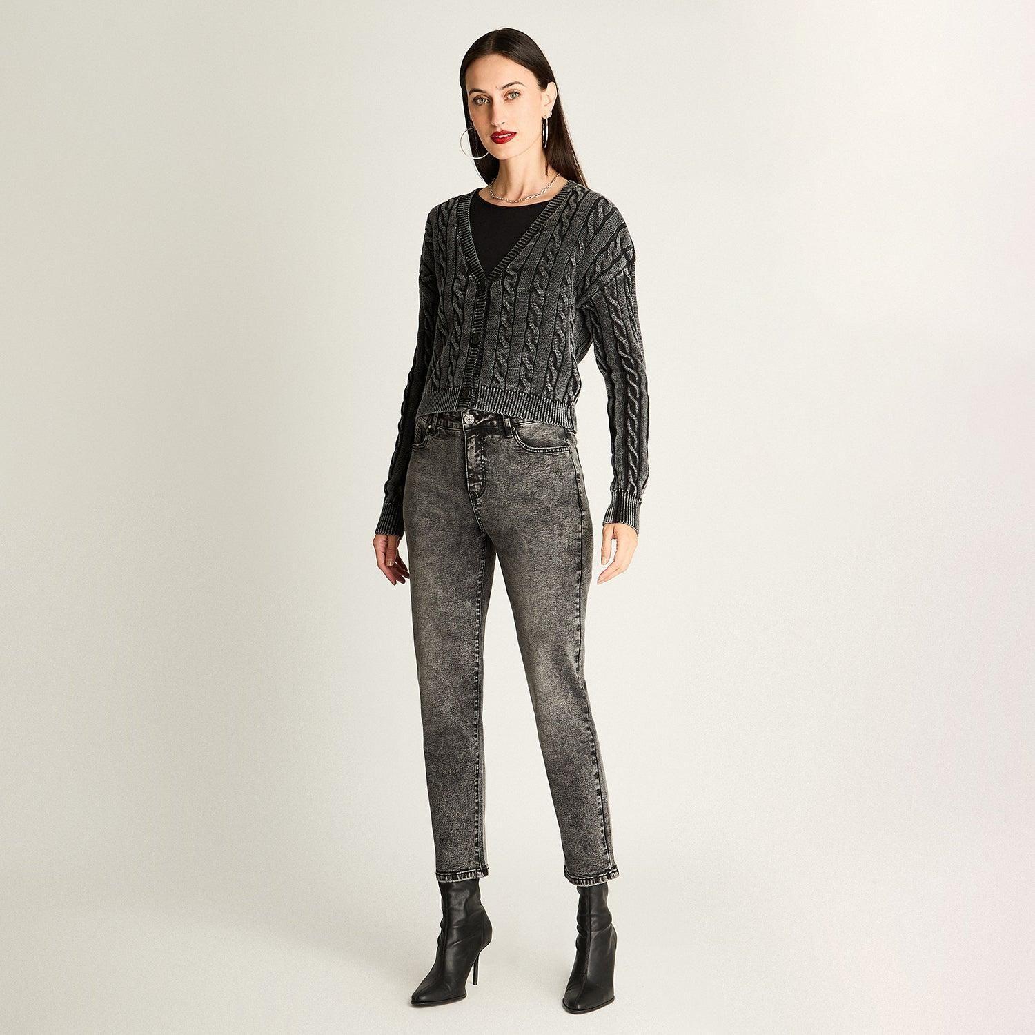 Cardigan Trenzado Con Botones Gris-1