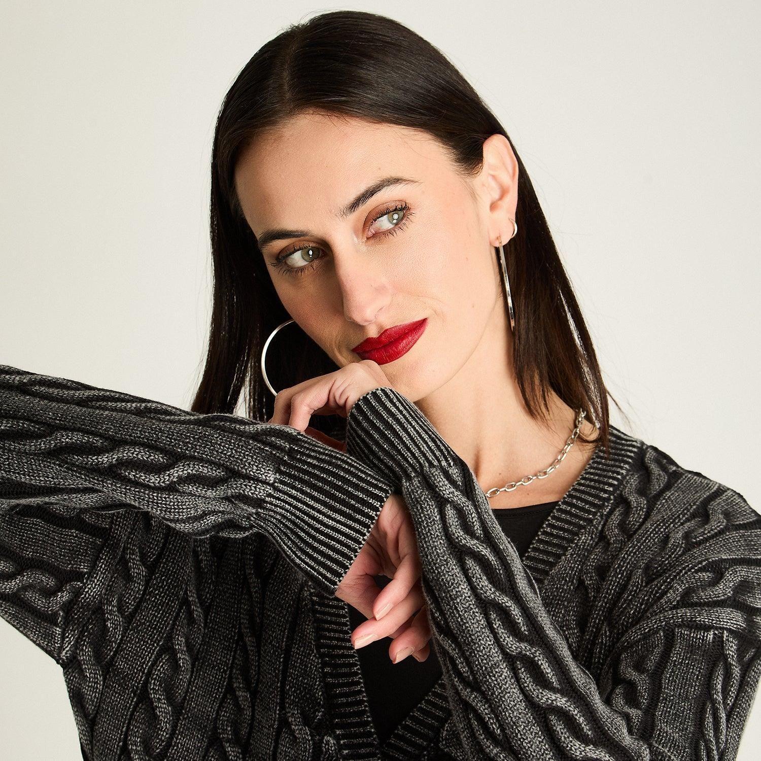 Cardigan Trenzado Con Botones Gris-2
