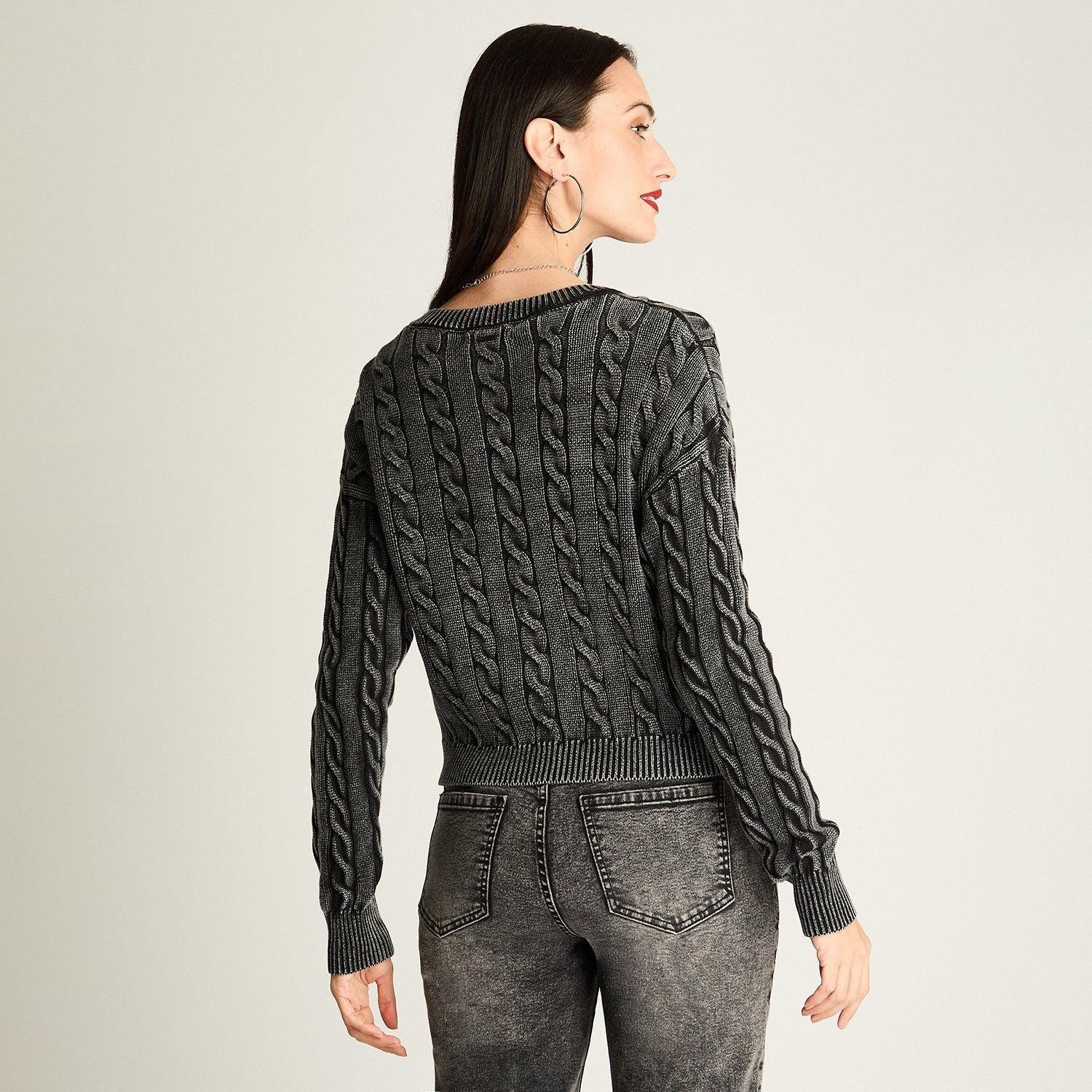 Cardigan Trenzado Con Botones Gris-3