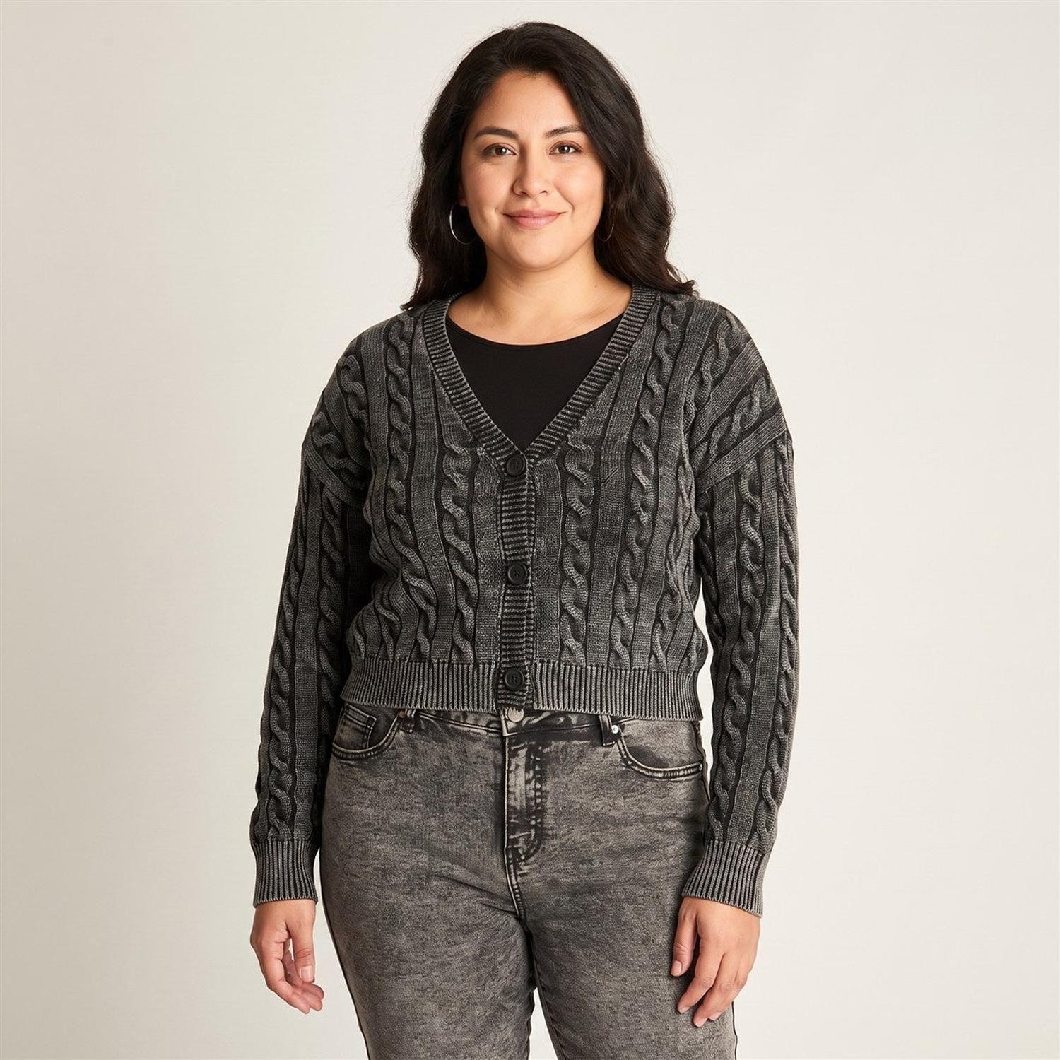 Cardigan Trenzado Con Botones Gris-1