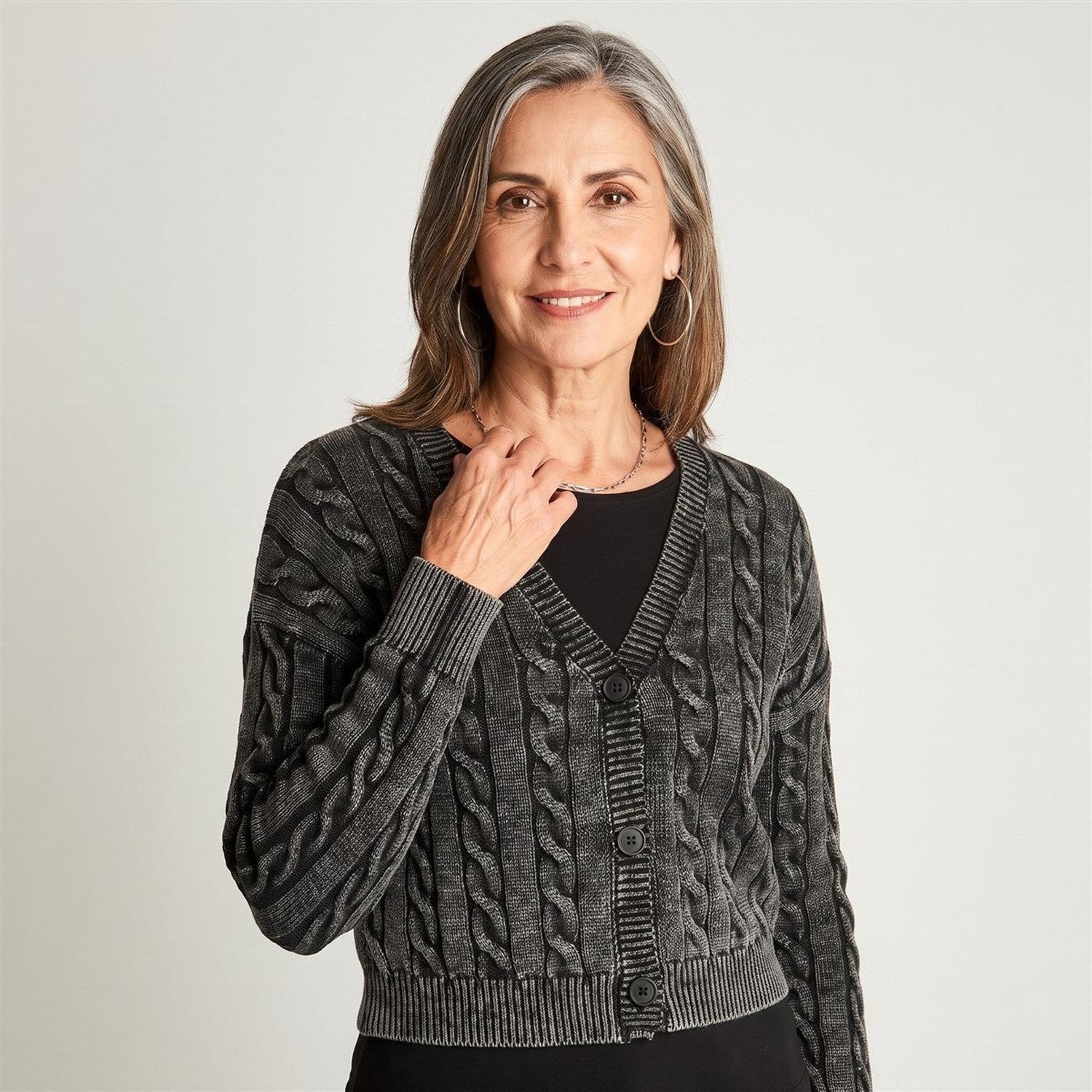 Cardigan Trenzado Con Botones Gris-2