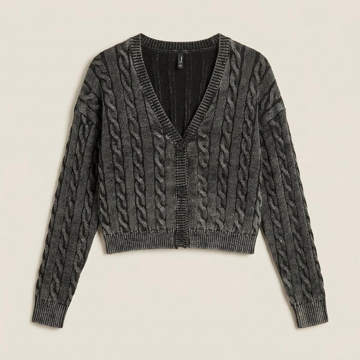 Cardigan Trenzado Con Botones Gris-6