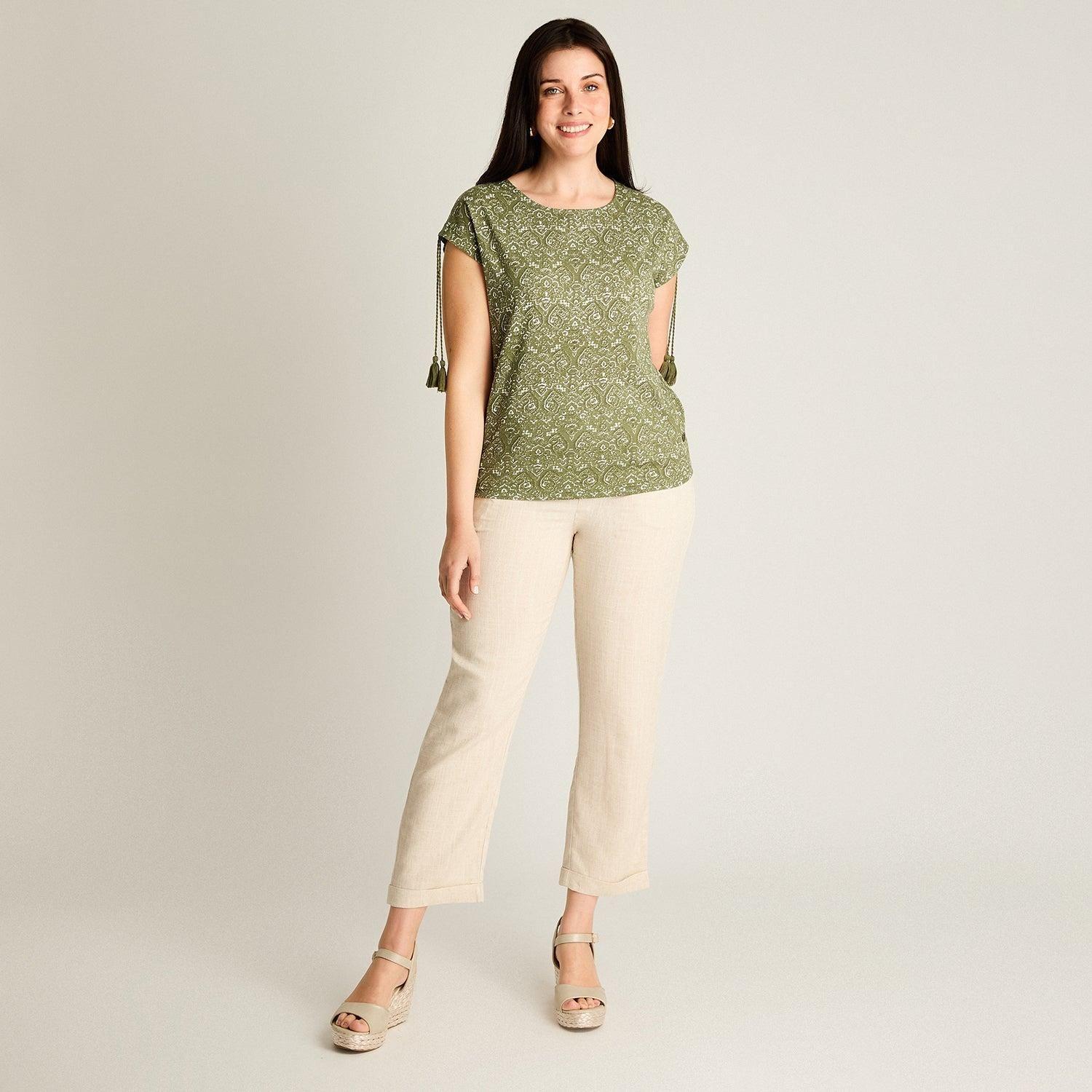 Polera Verde Manga Corta Elasticidad Media Sin Forro Calce Normal-3