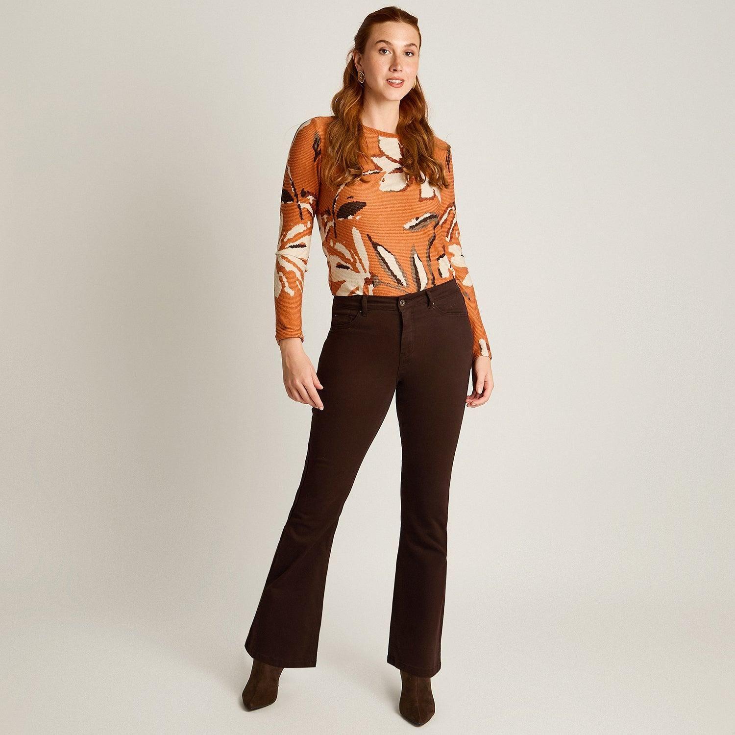 Jeans Cafe Elasticidad Media Sin Forro Calce Normal Tela Denim-3