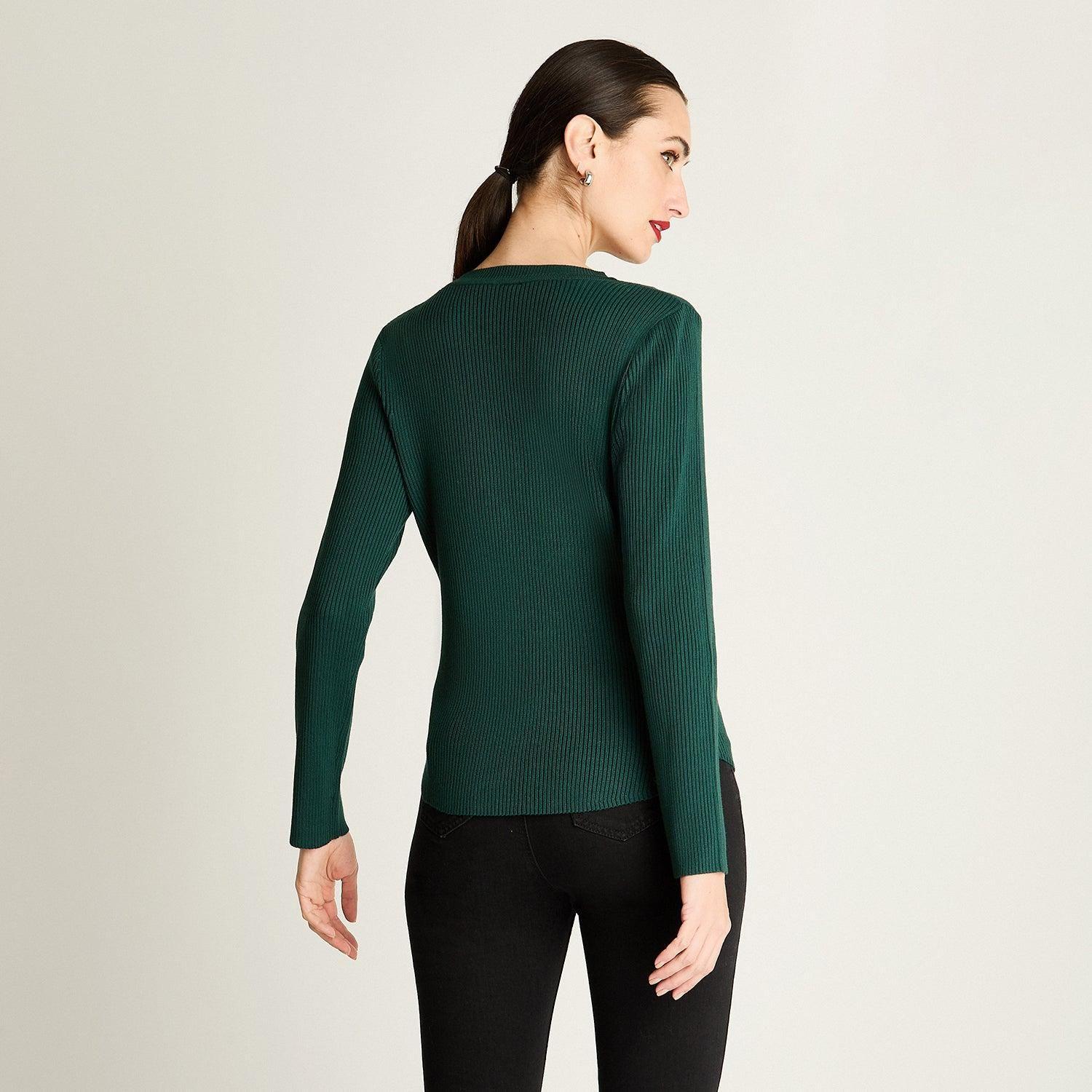 Sweater Manga Larga Escote Redondo Liso Verde-0