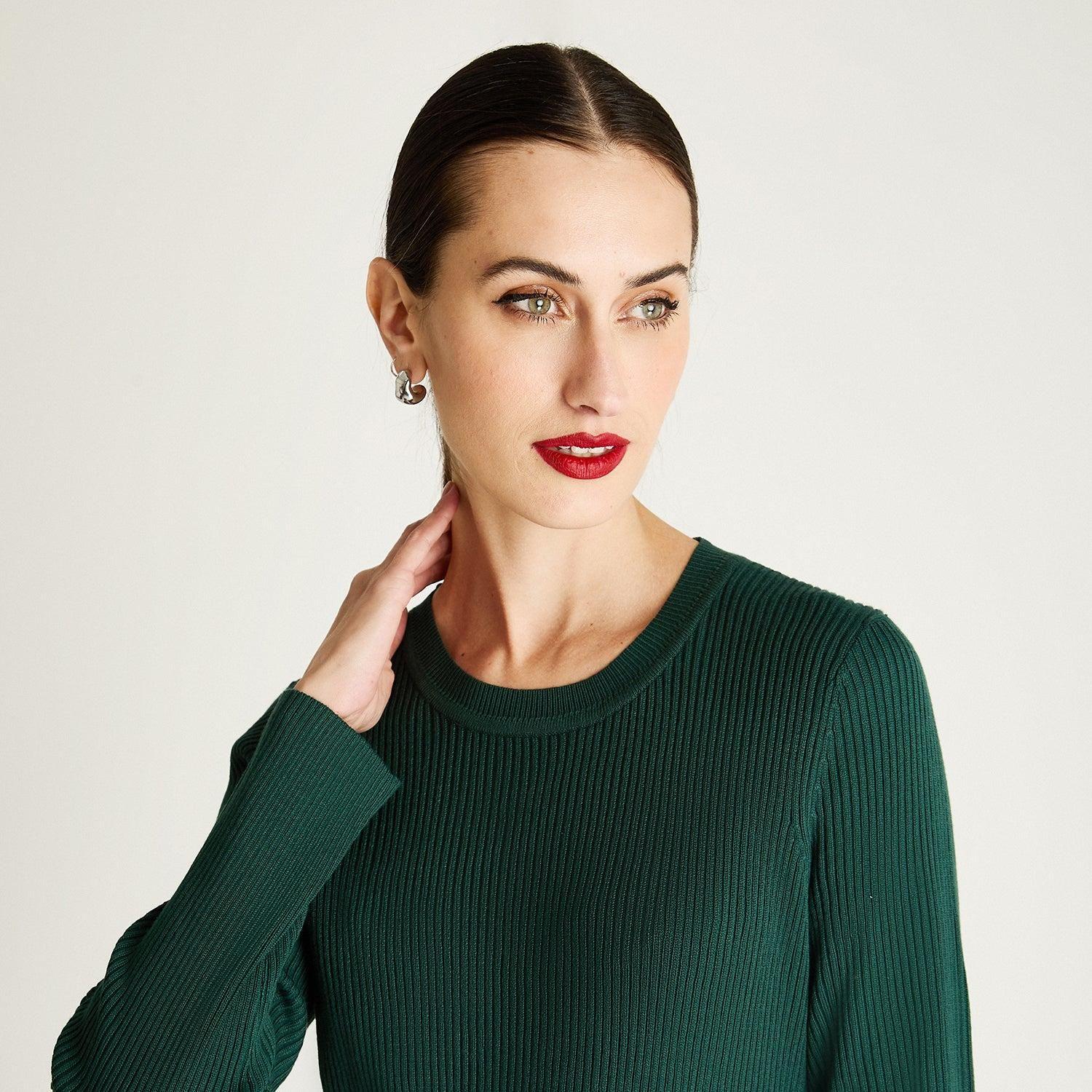 Sweater Manga Larga Escote Redondo Liso Verde-1