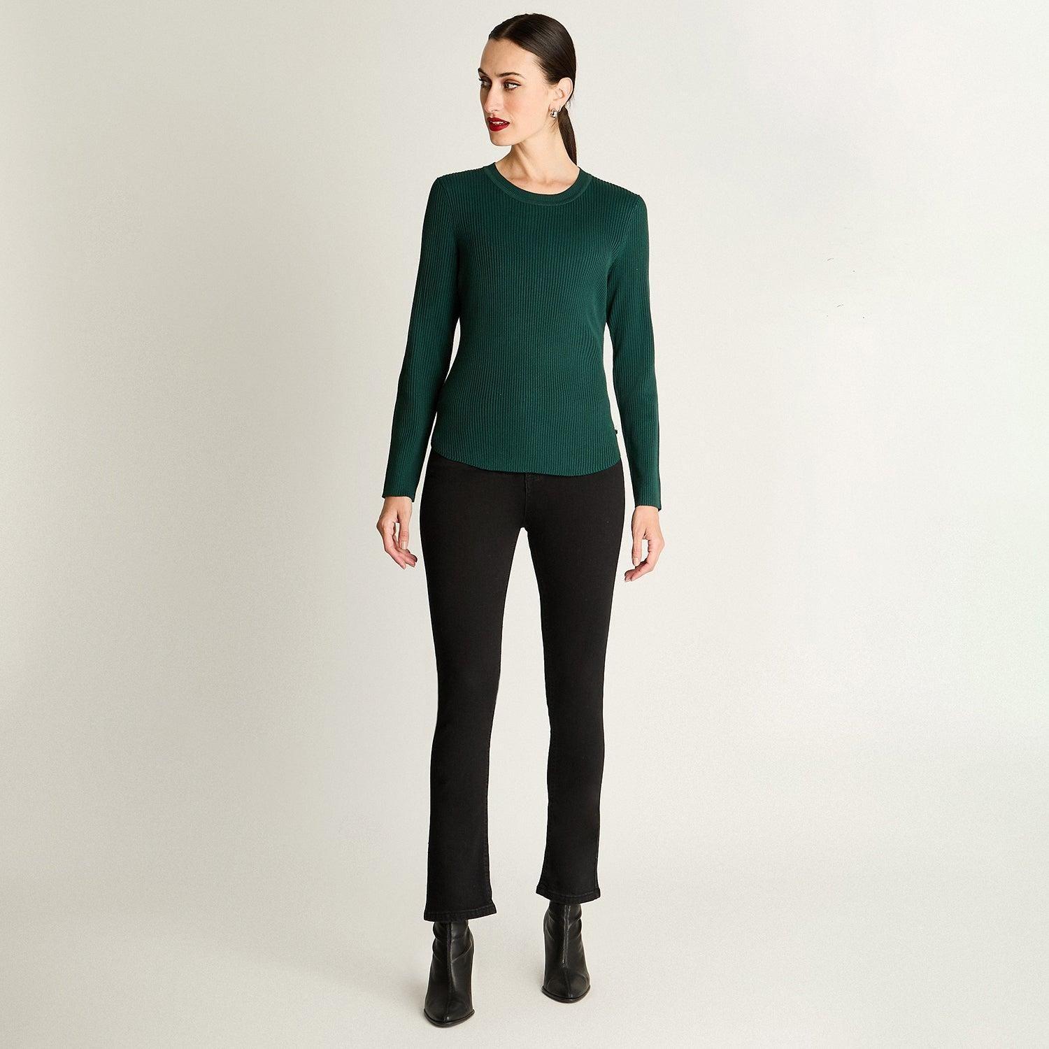 Sweater Manga Larga Escote Redondo Liso Verde-2