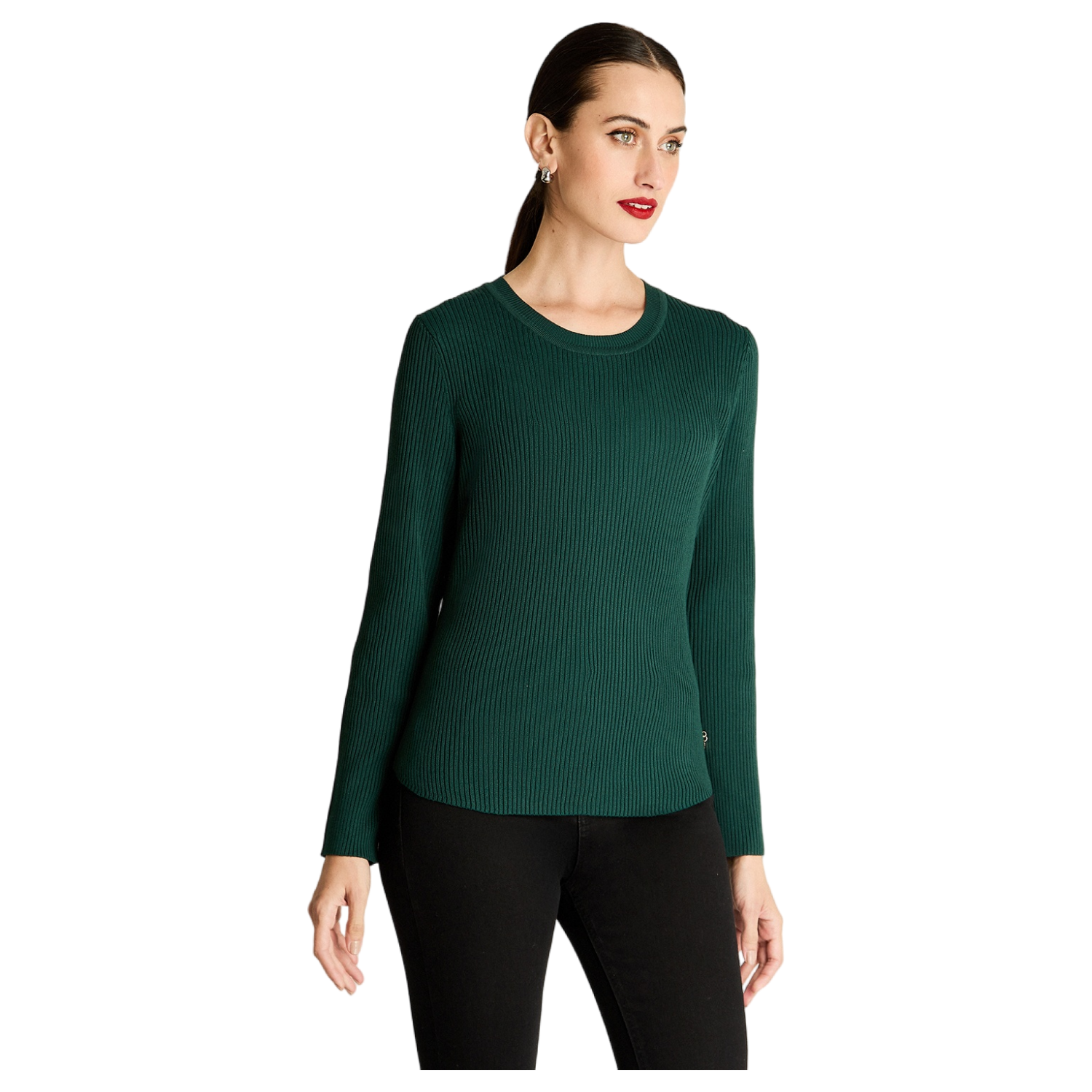 Sweater Manga Larga Escote Redondo Liso Verde-4