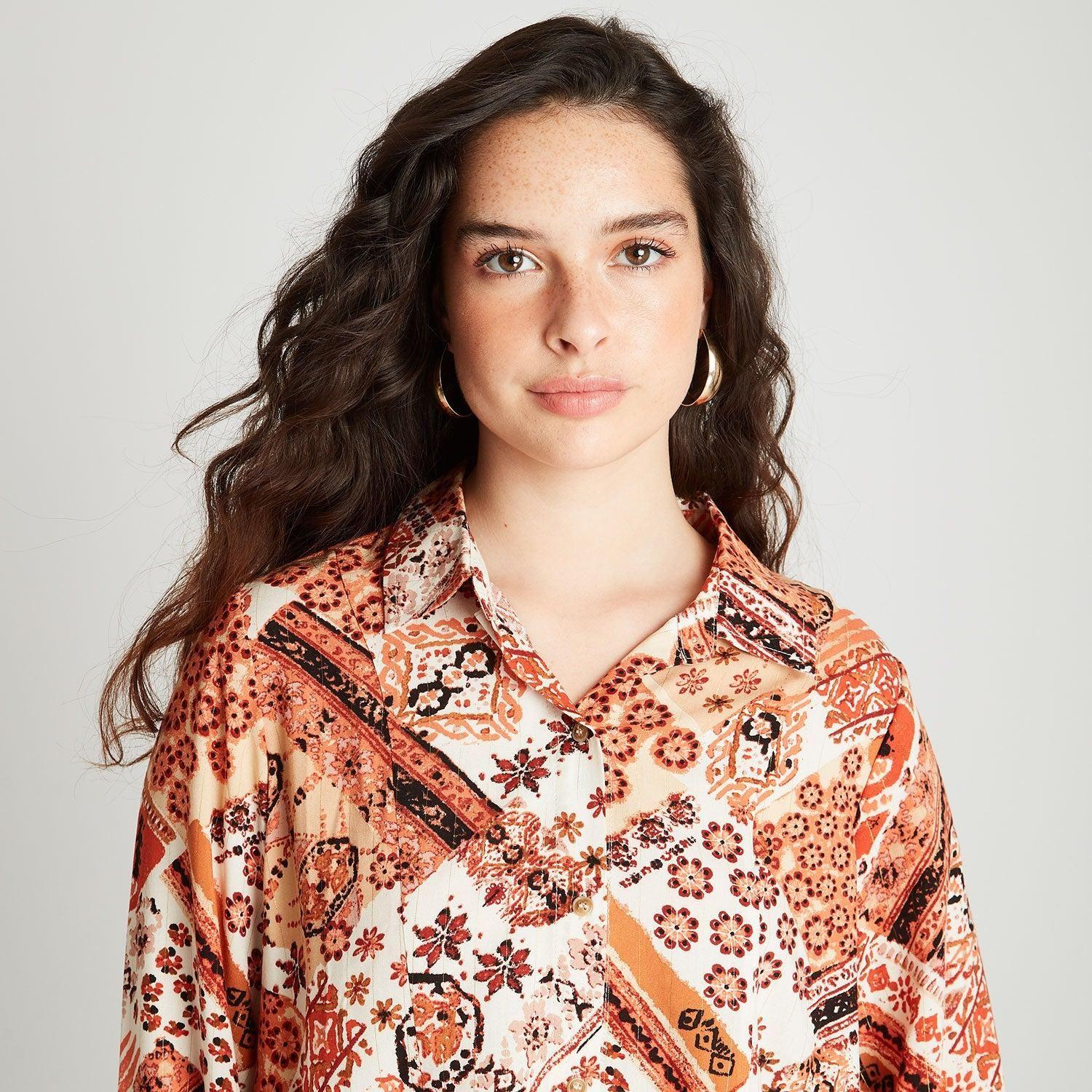 Blusón High Y Low Con Estampado De Lúrex Terracota-2