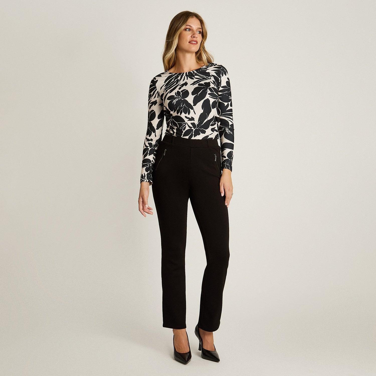 Calza Negra Recta Forrada con Polar en Tela Punto-3