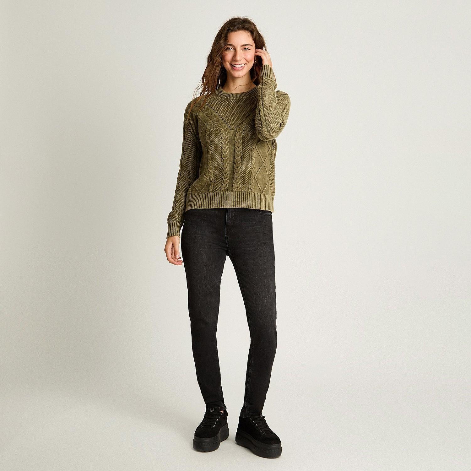 Sweater Manga Larga Acid Wash Verde-3