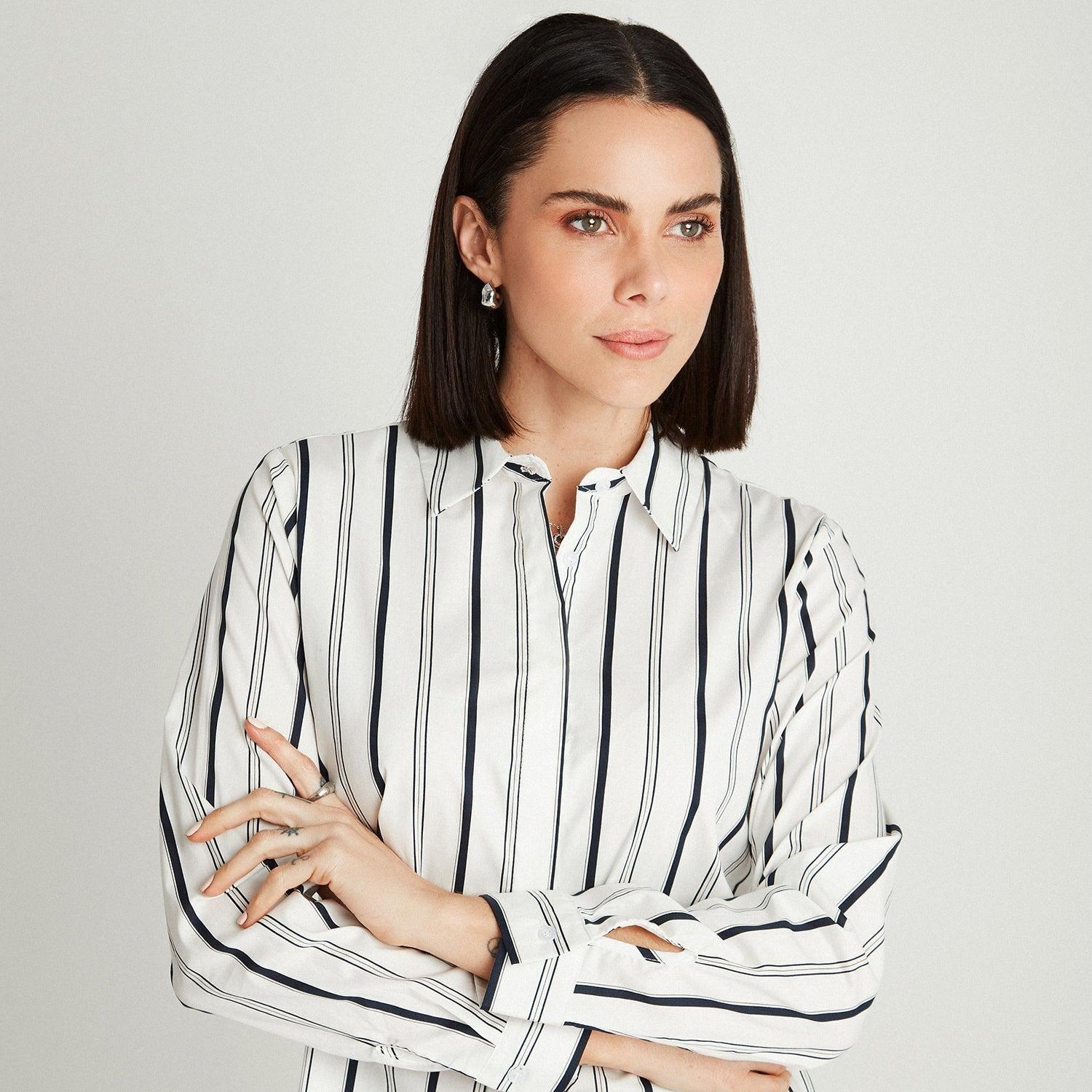 Blusa Blanca Rayada Camisera-2