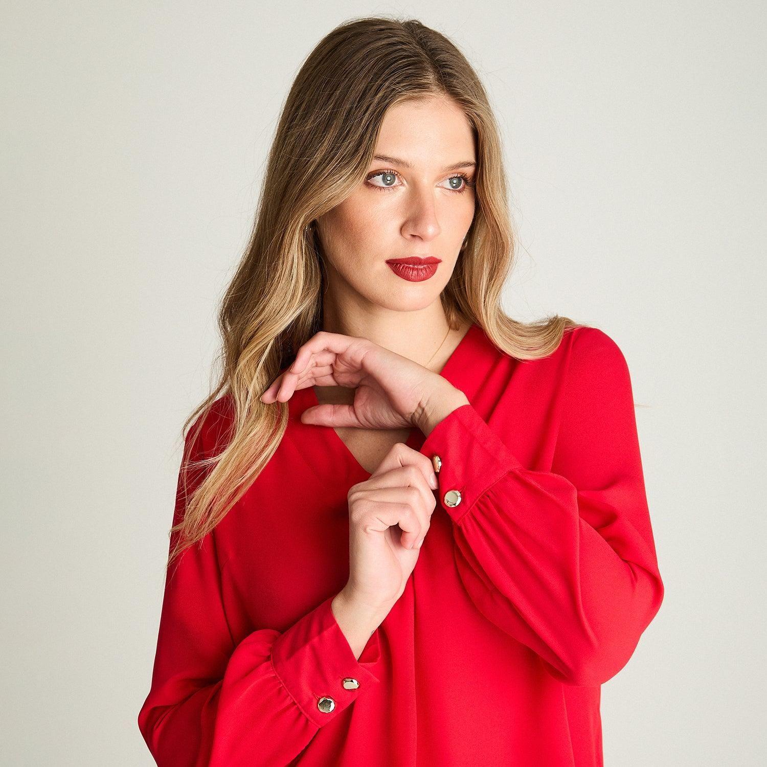 Blusa Manga Larga Escote V Rojo-2