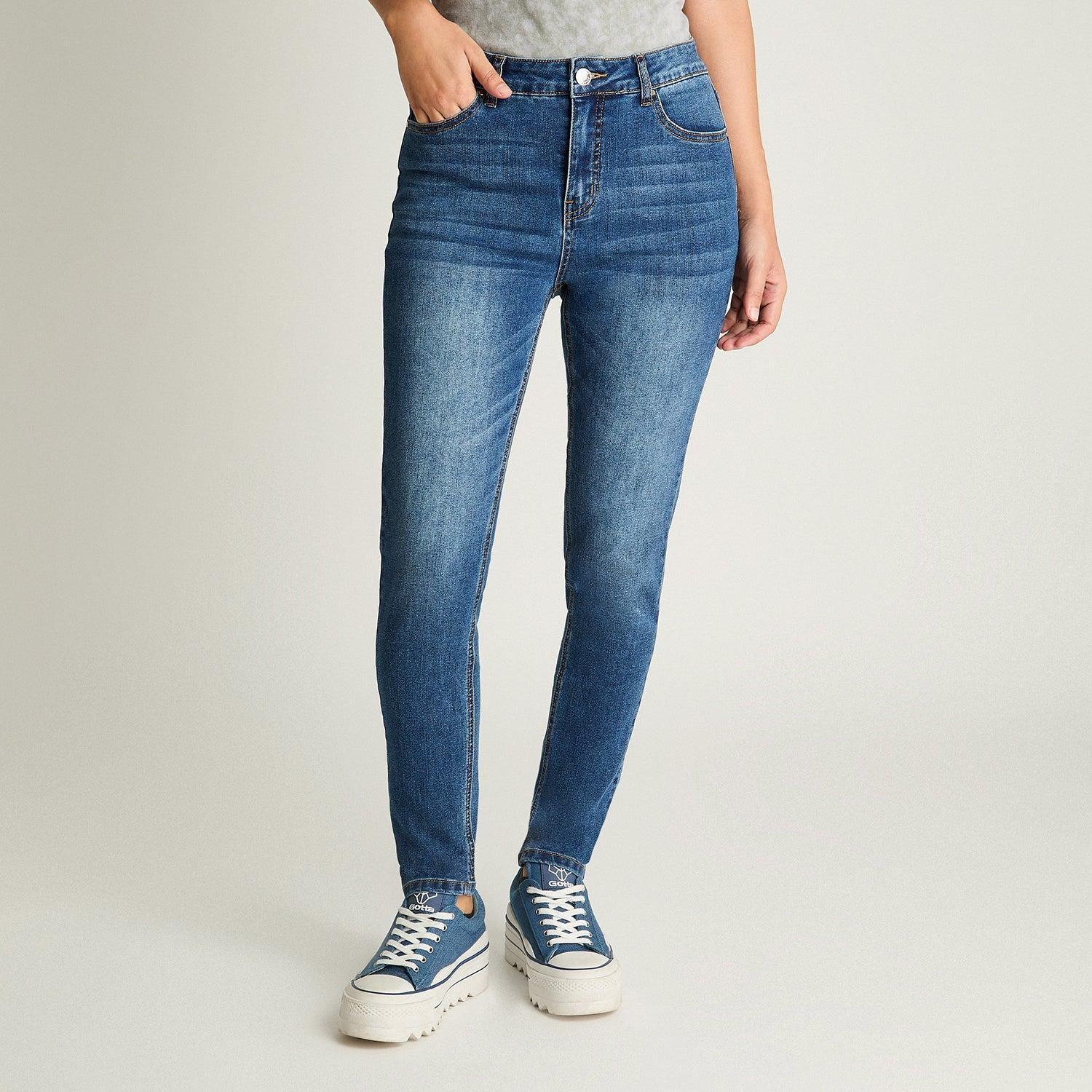 Jeans skinny tiro alto azul | Acuarela-0