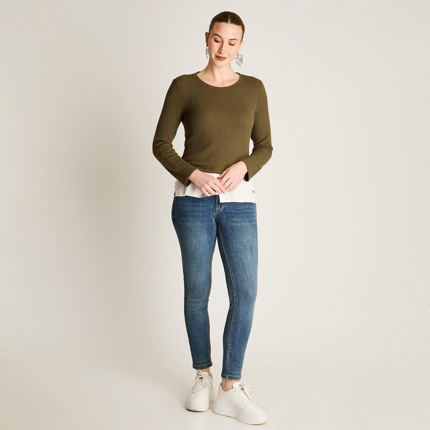 Polera de Lanilla Verde Manga Larga con Roll Up-3