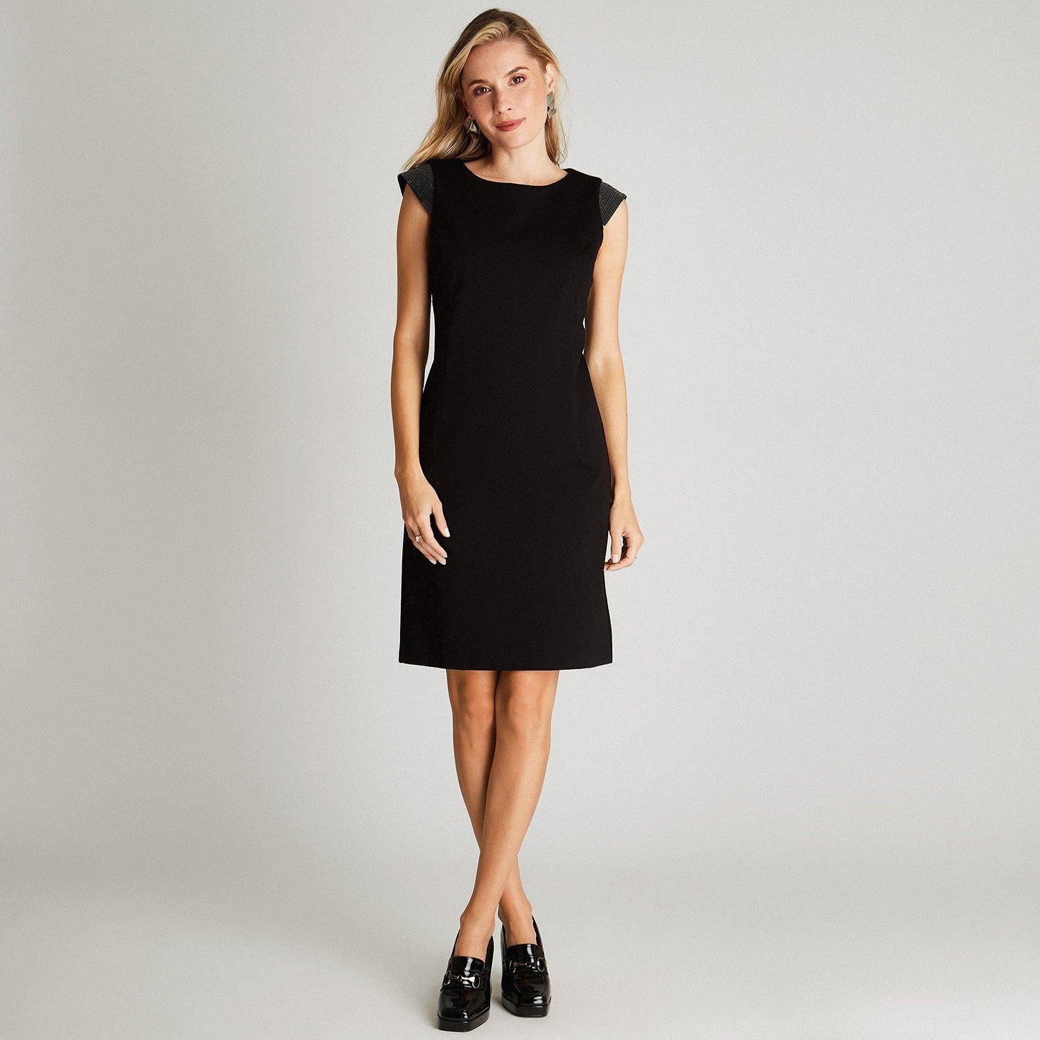 Vestido Midi Negro Sin Manga Cuello Redondo-3