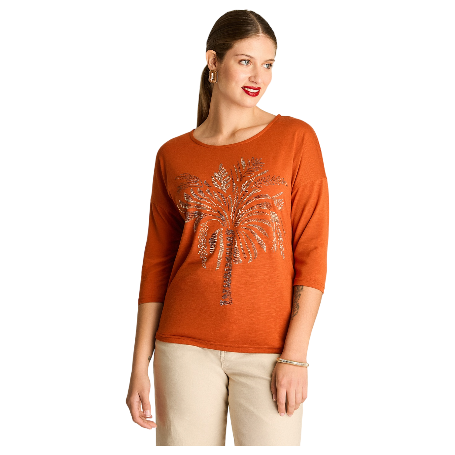 Polera Terracota Manga 3/4 Estampada-0