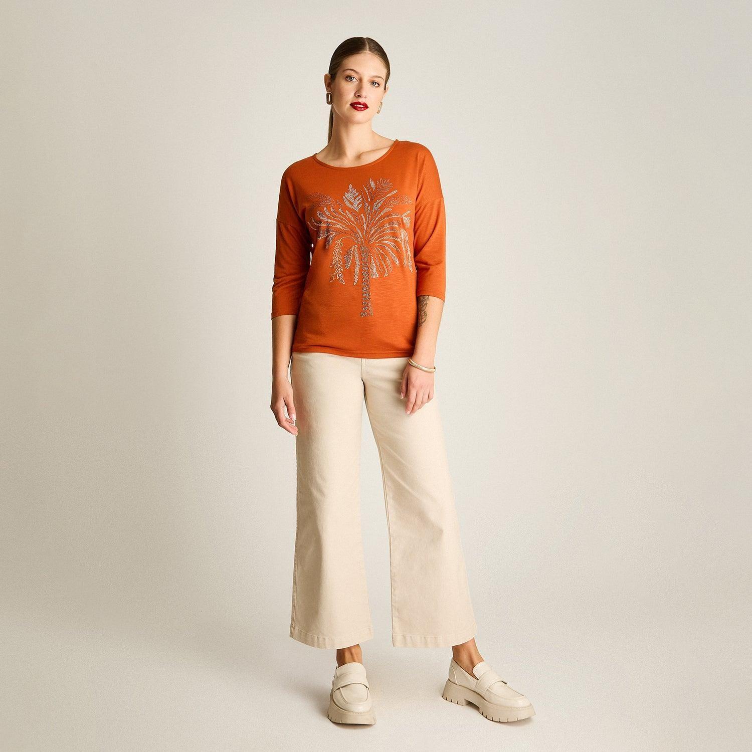 Polera Terracota Manga 3/4 Estampada-3