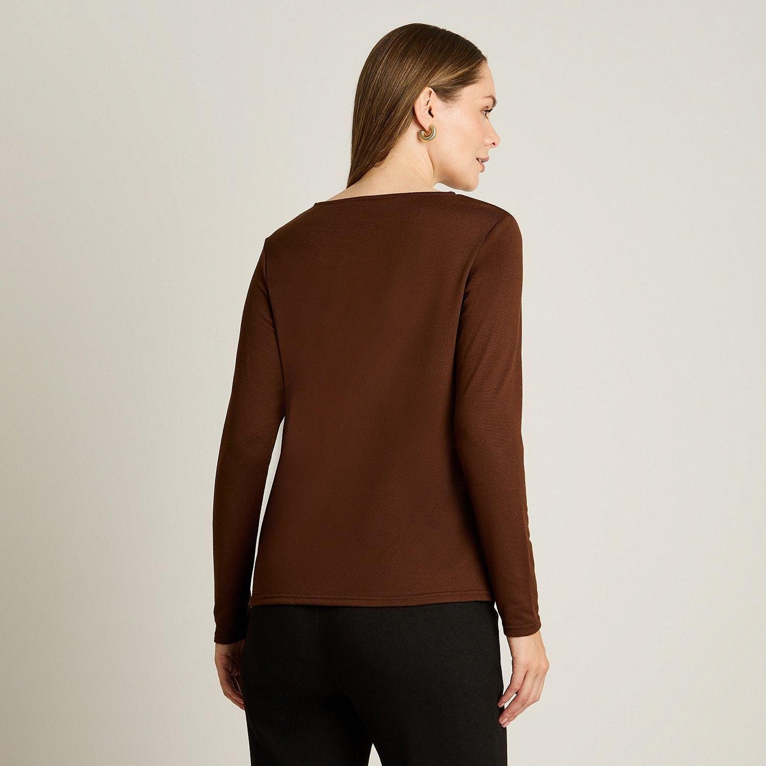 Polera Cafe Manga Larga Elasticidad Media Sin Forro Calce Normal Tela Camant-1