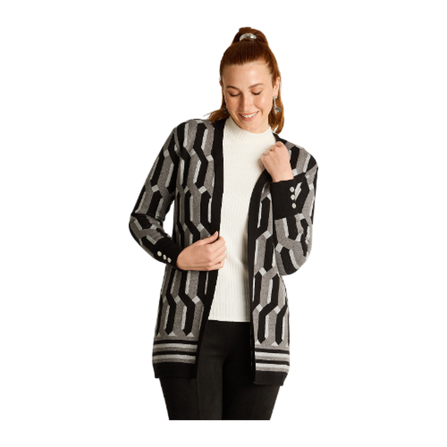 Tapado Negro con Estampado Geométrico Jacquard en Tejido-0