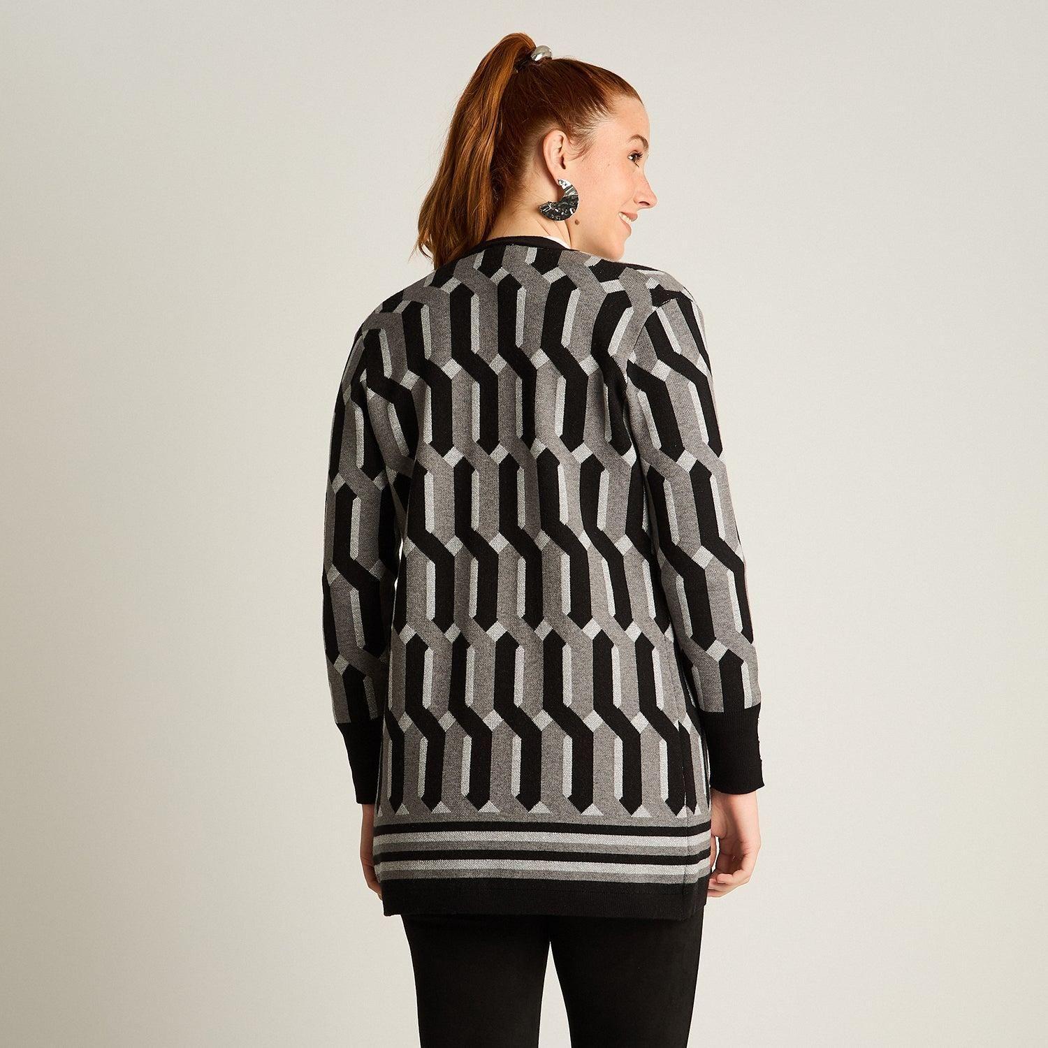 Tapado Negro con Estampado Geométrico Jacquard en Tejido-1