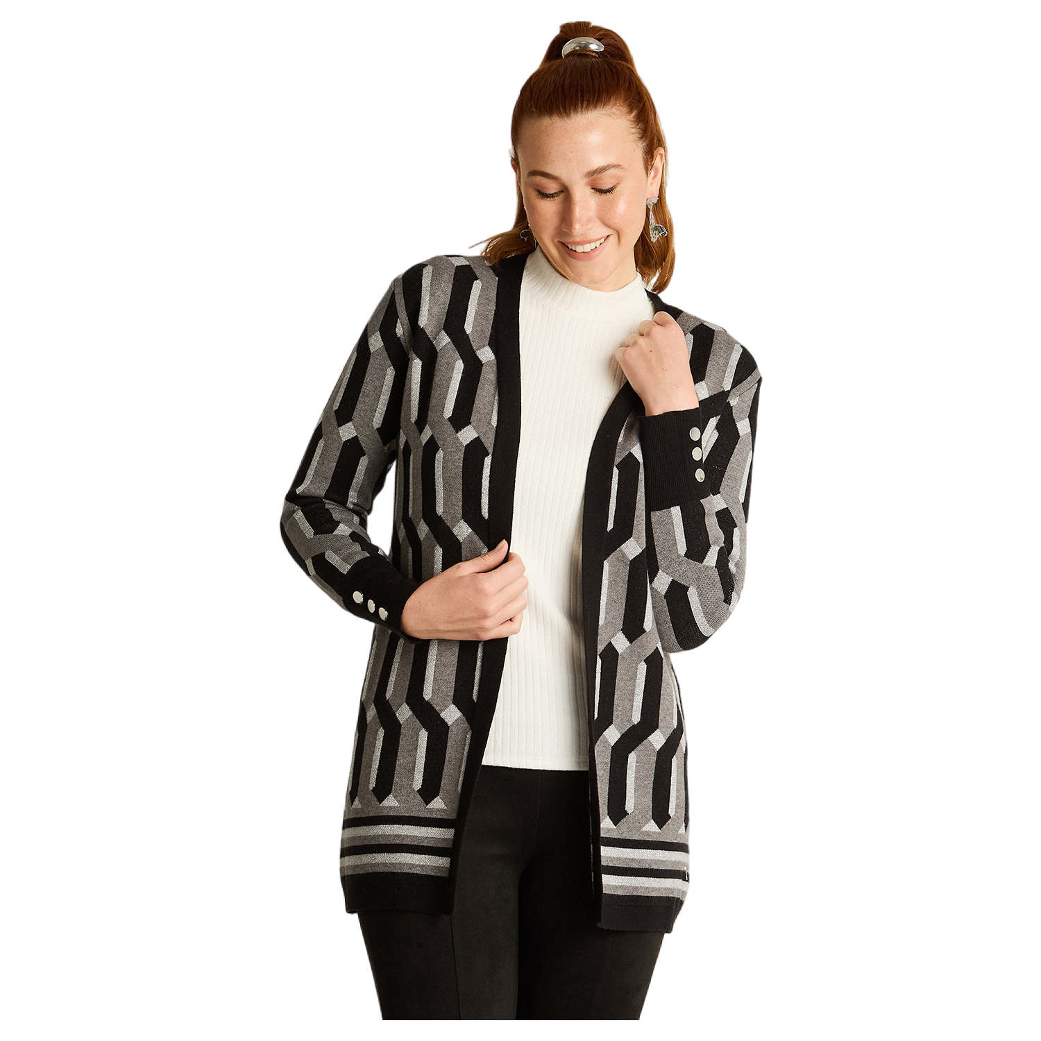 Tapado Negro con Estampado Geométrico Jacquard en Tejido-0