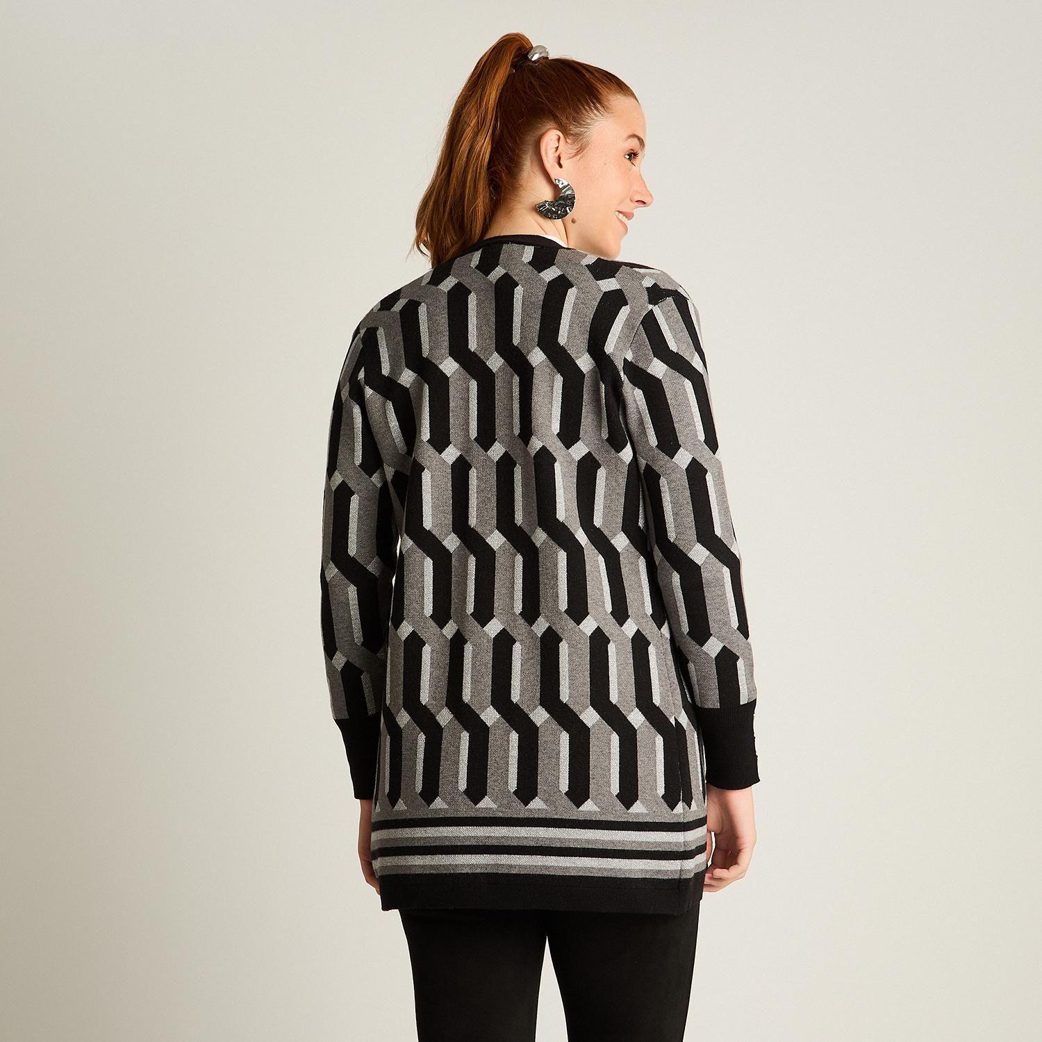 Tapado Negro con Estampado Geométrico Jacquard en Tejido-1
