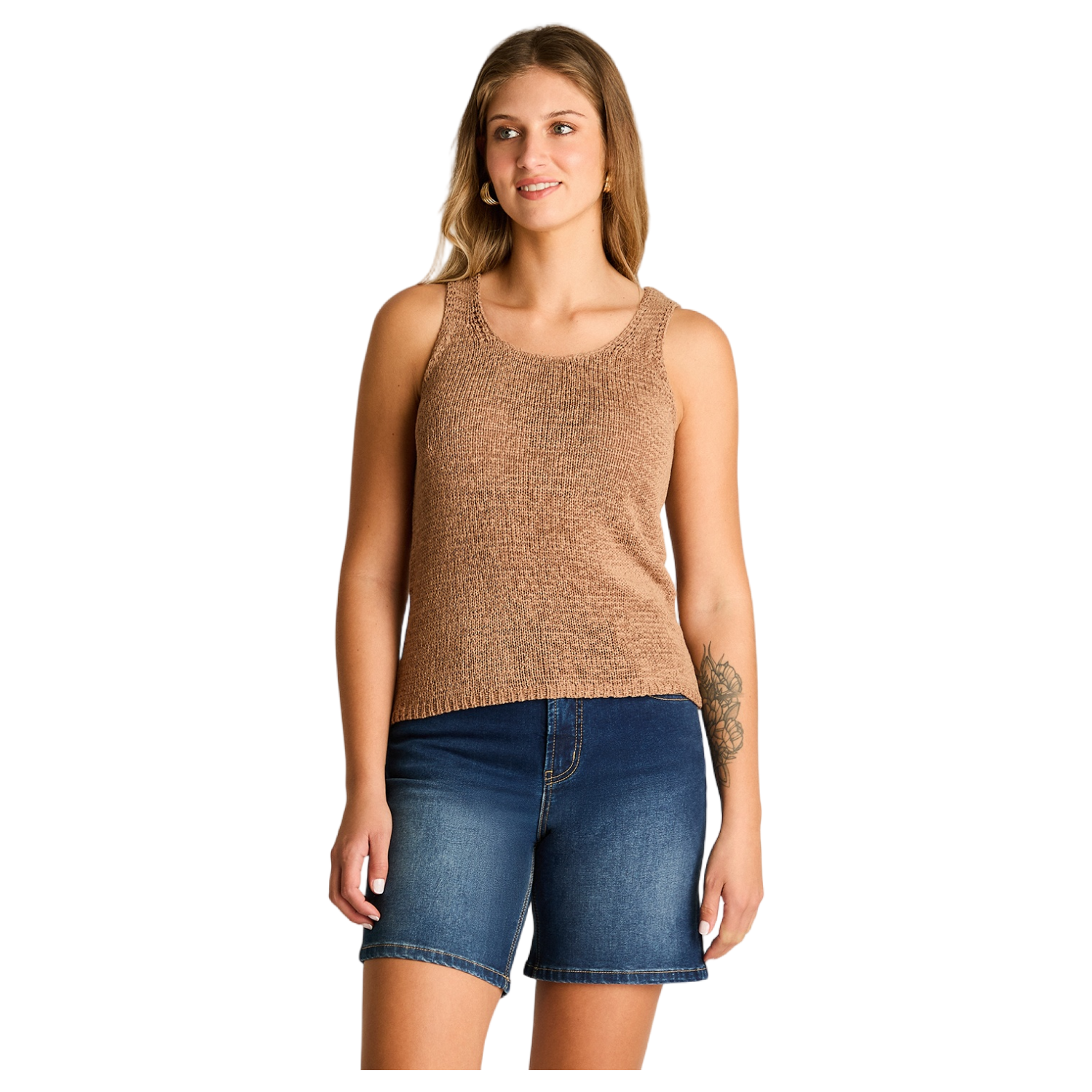 Polera Camel Sin Mangas Elasticidad Media Sin Forro Calce Normal-0