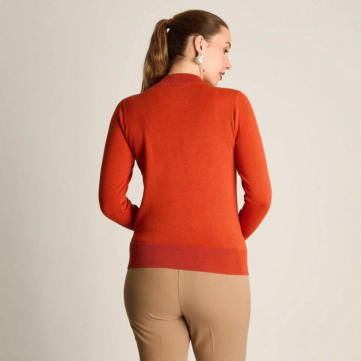 Sweater Terracota Cuello Mock con Botones en Hombro y Mangas-1