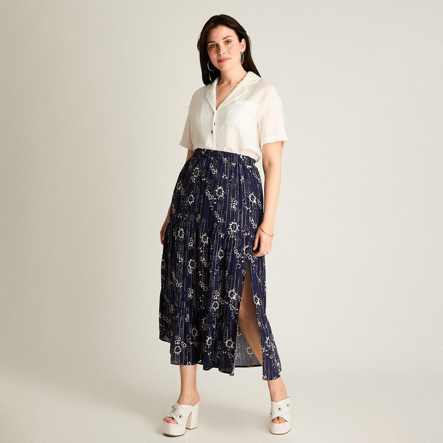 Falda Azul Maxi No Elasticado Calce Normal-3