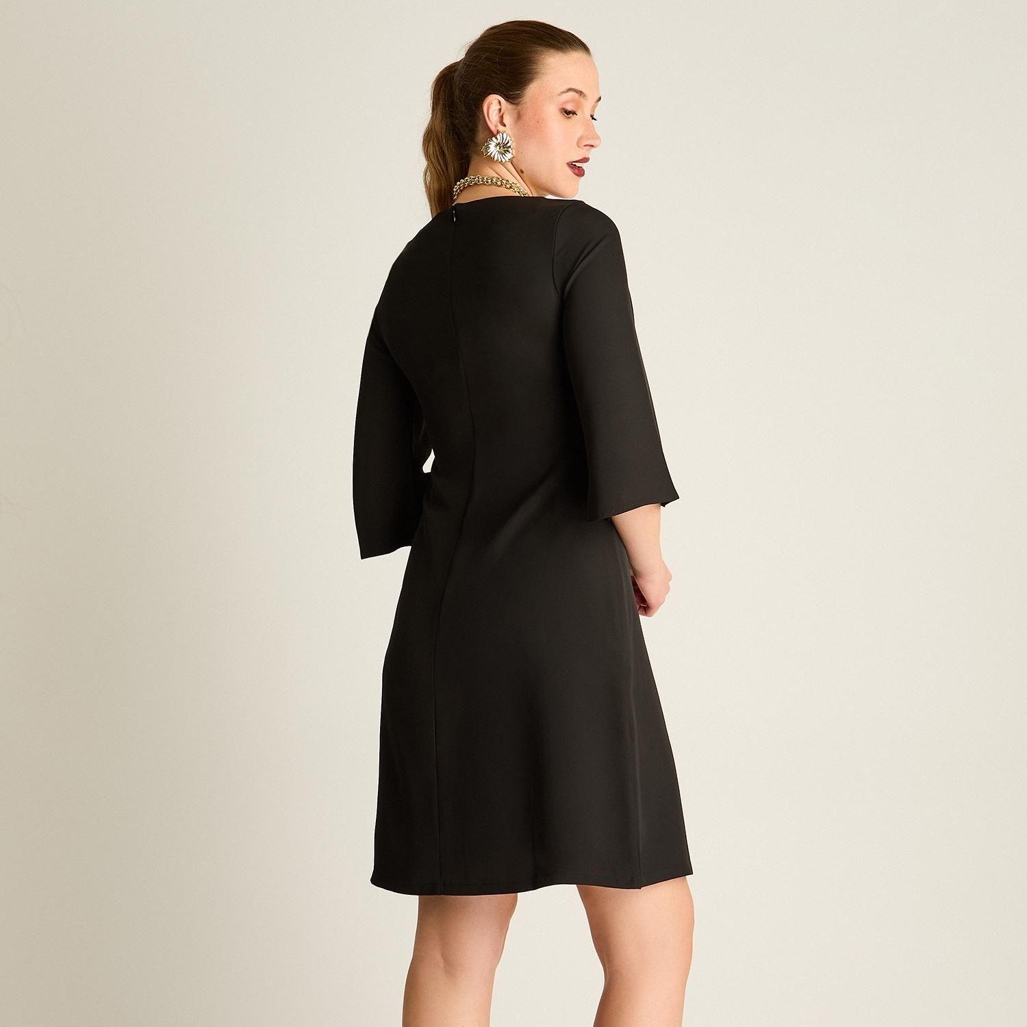 Vestido Midi Negro Manga 3/4 Clásico-1